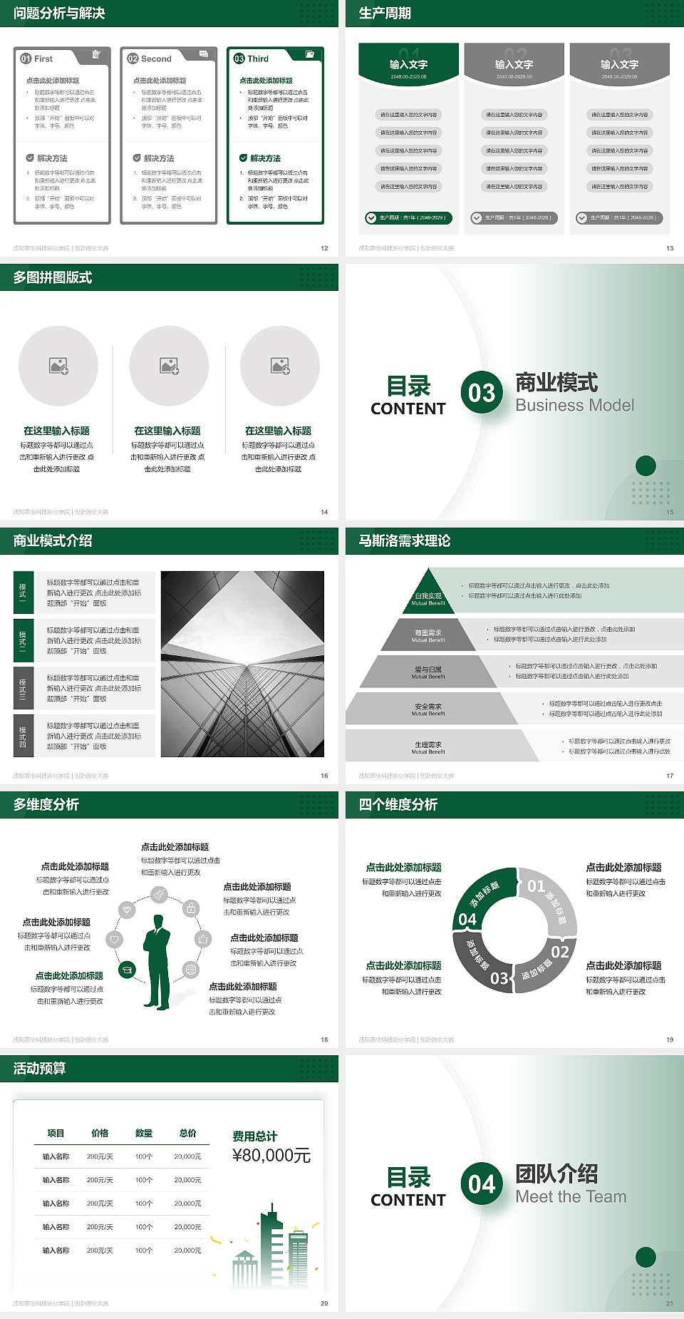 成都农业科技职业学院全国大学生创新创业大赛计划书PPT模板4:3格式幻灯片预览图3