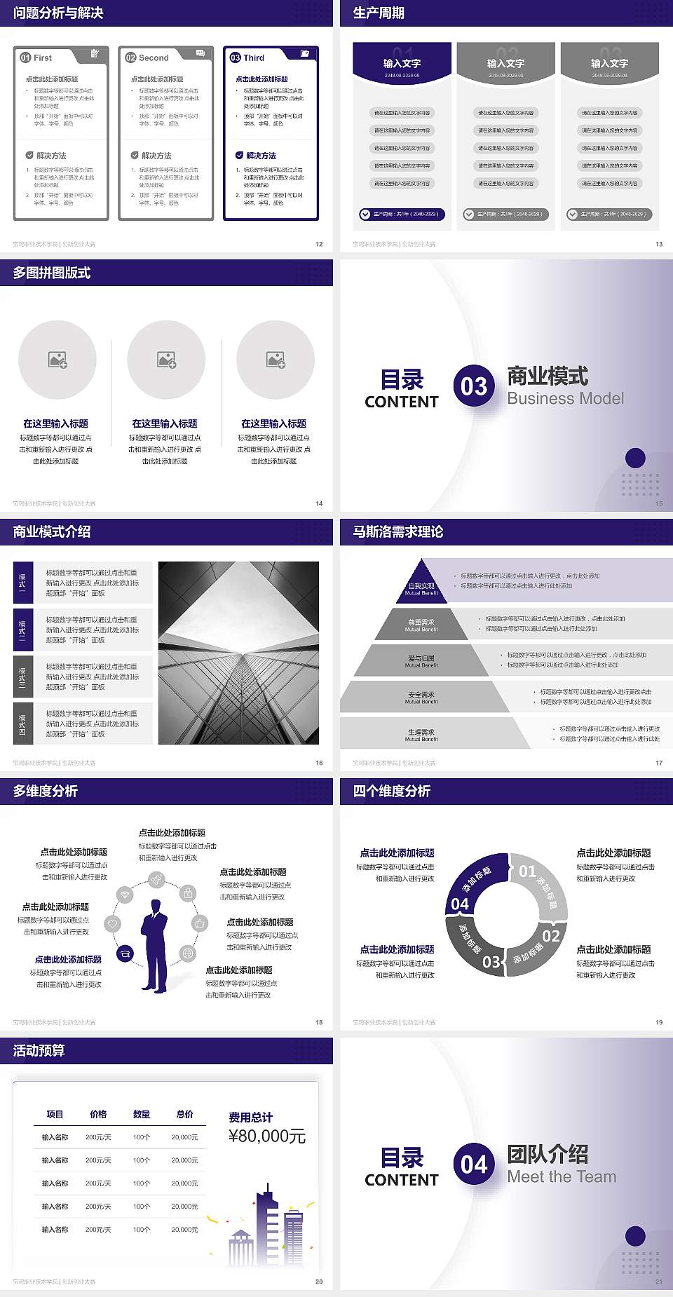 宝鸡职业技术学院全国大学生创新创业大赛计划书PPT模板4:3格式幻灯片预览图3