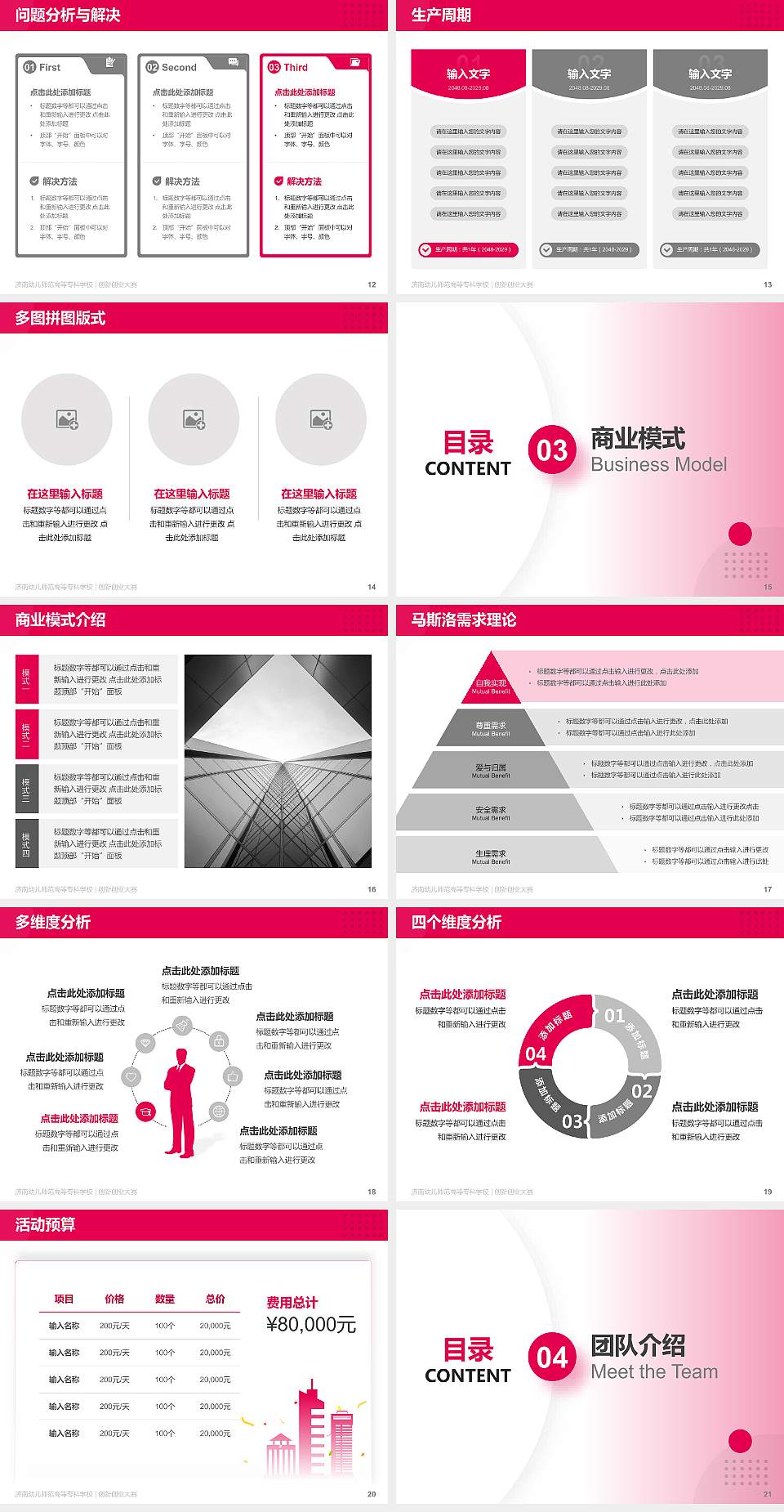济南幼儿师范高等专科学校全国大学生创新创业大赛计划书PPT模板4:3格式幻灯片预览图3