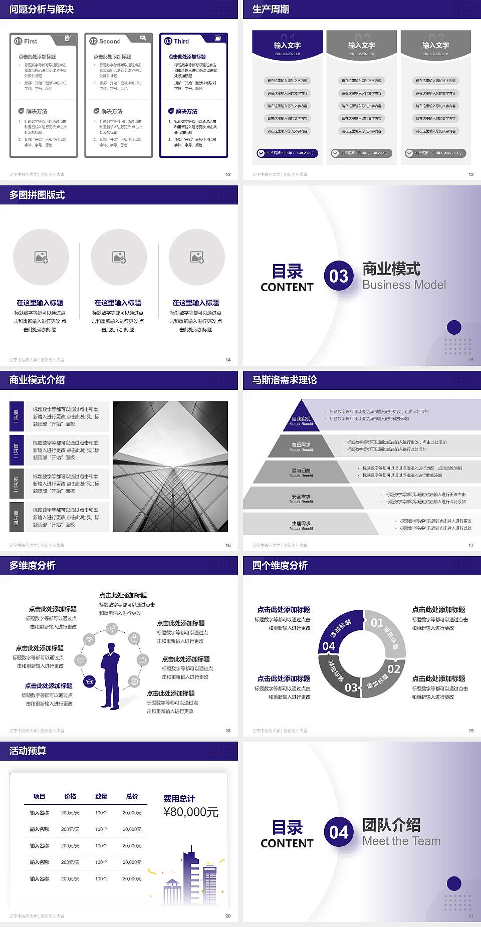 辽宁中医药大学全国大学生创新创业大赛计划书PPT模板4:3格式幻灯片预览图3