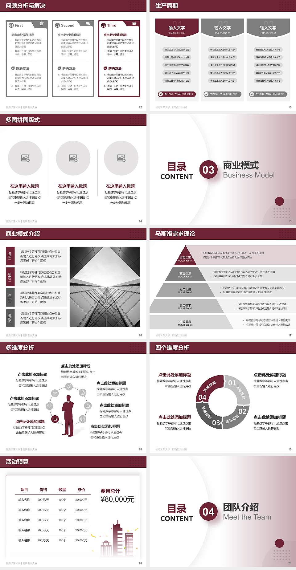 台湾长荣大学全国大学生创新创业大赛计划书PPT模板4:3格式幻灯片预览图3
