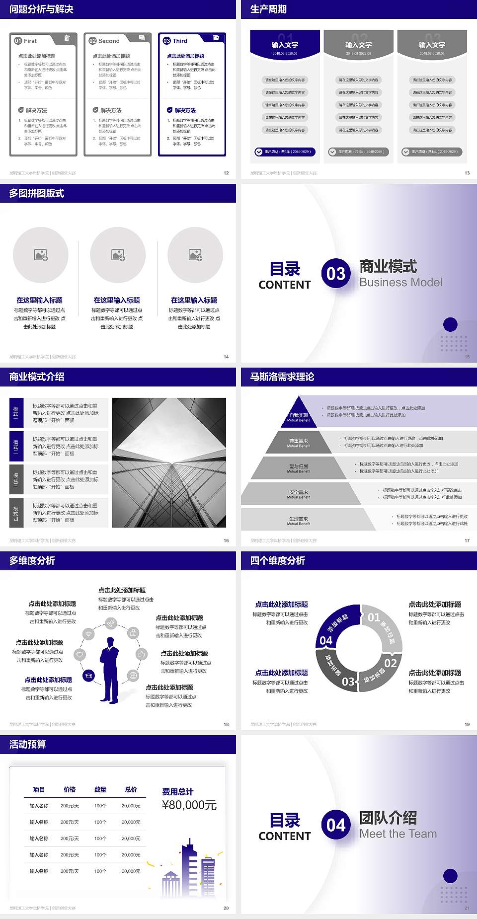 昆明理工大学津桥学院全国大学生创新创业大赛计划书PPT模板4:3格式幻灯片预览图3