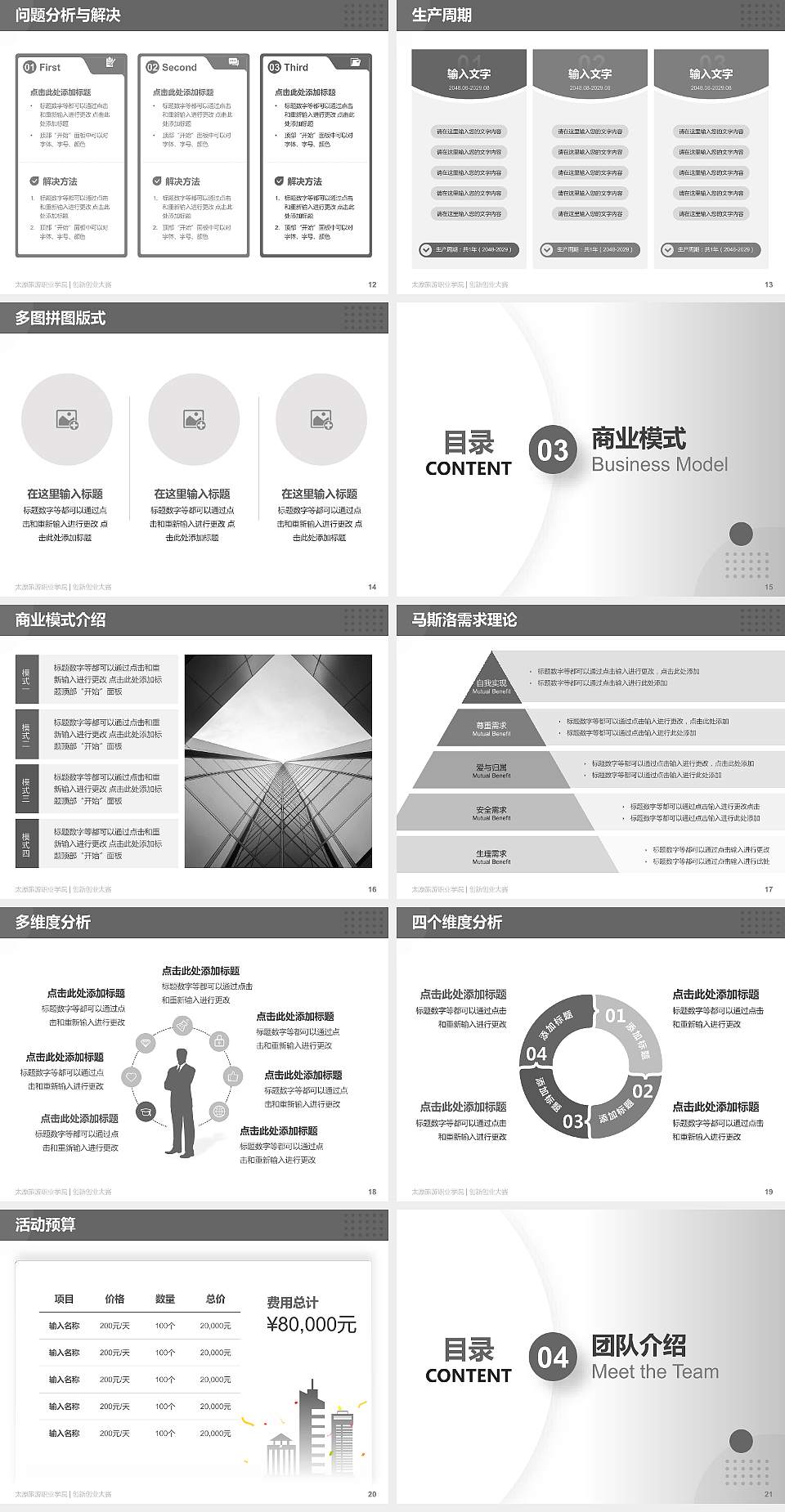 太原旅游职业学院全国大学生创新创业大赛计划书PPT模板4:3格式幻灯片预览图3