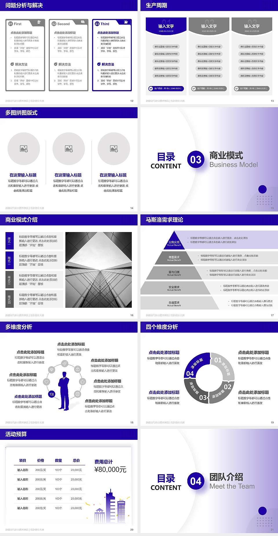 新疆现代职业技术学院全国大学生创新创业大赛计划书PPT模板4:3格式幻灯片预览图3