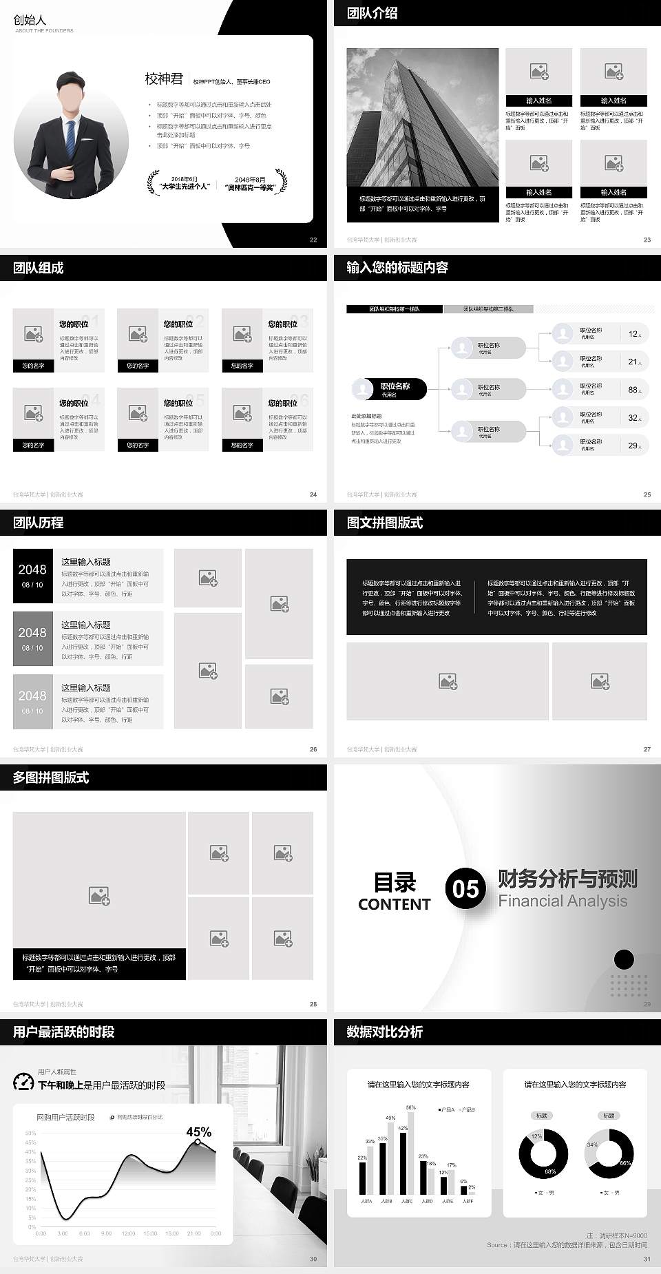 台湾华梵大学全国大学生创新创业大赛计划书PPT模板4:3格式幻灯片预览图4
