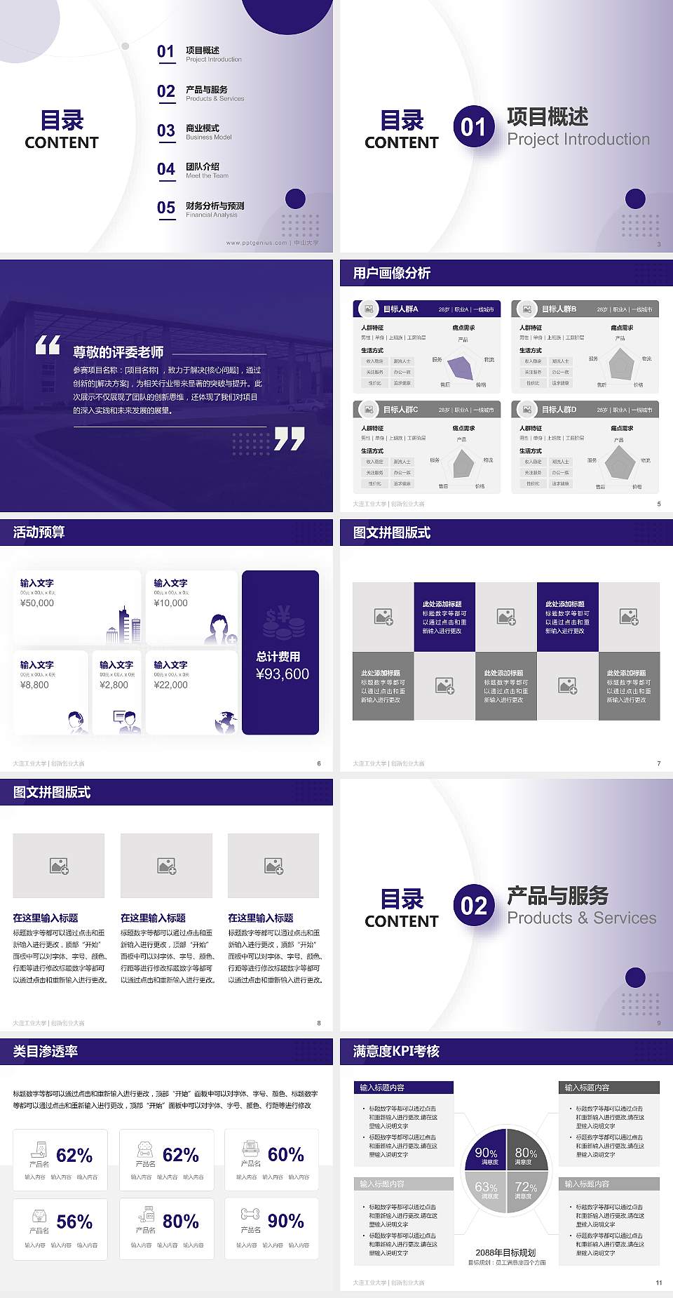 大连工业大学全国大学生创新创业大赛计划书PPT模板4:3格式幻灯片预览图2