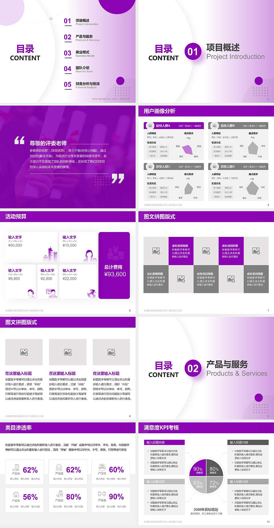 天津职业技术师范大学全国大学生创新创业大赛计划书PPT模板4:3格式幻灯片预览图2