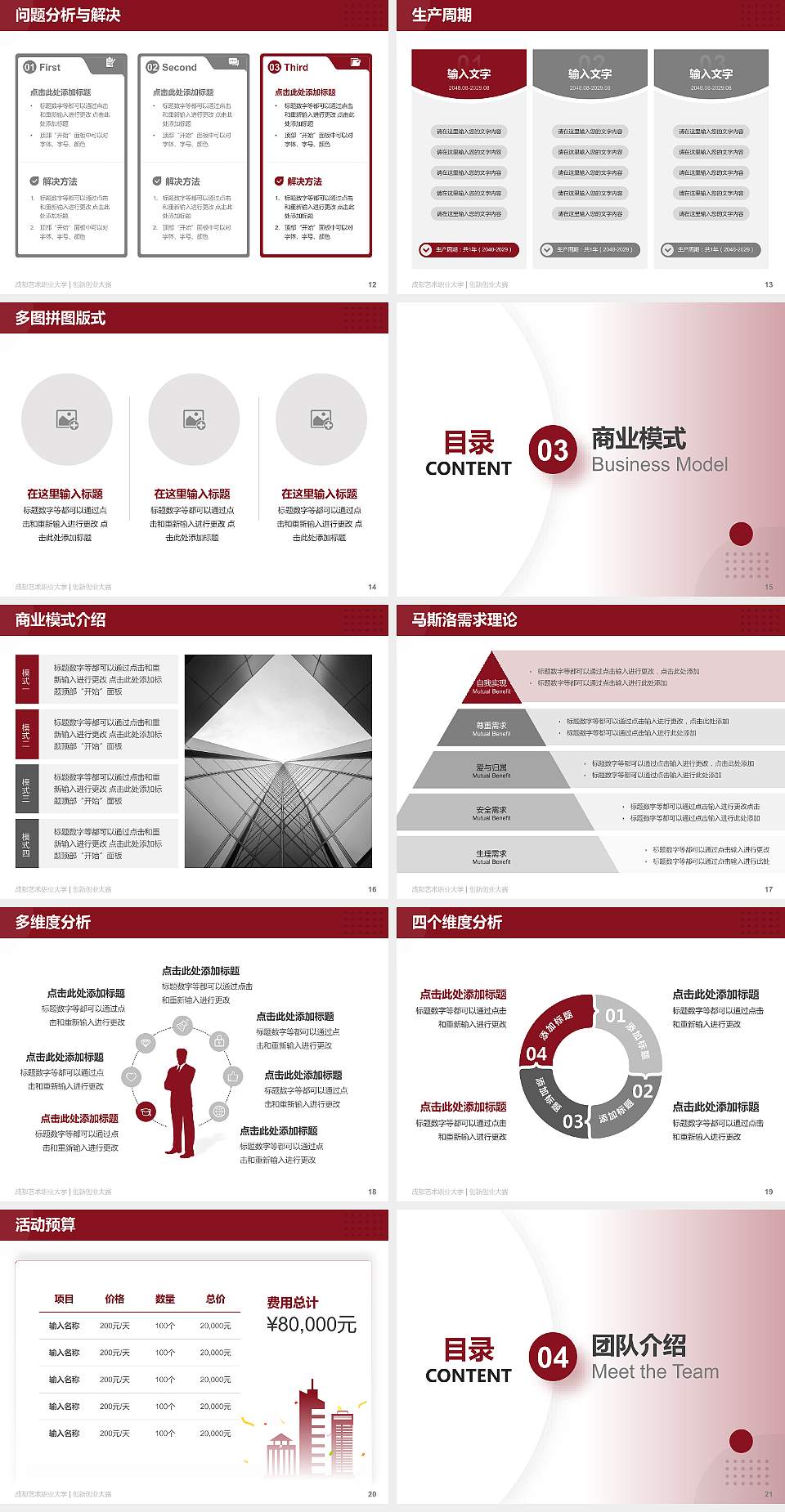 成都艺术职业大学全国大学生创新创业大赛计划书PPT模板4:3格式幻灯片预览图3