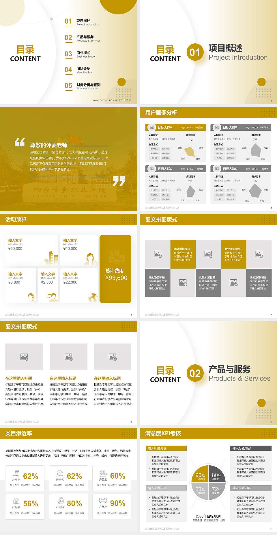 烟台黄金职业学院全国大学生创新创业大赛计划书PPT模板4:3格式幻灯片预览图2