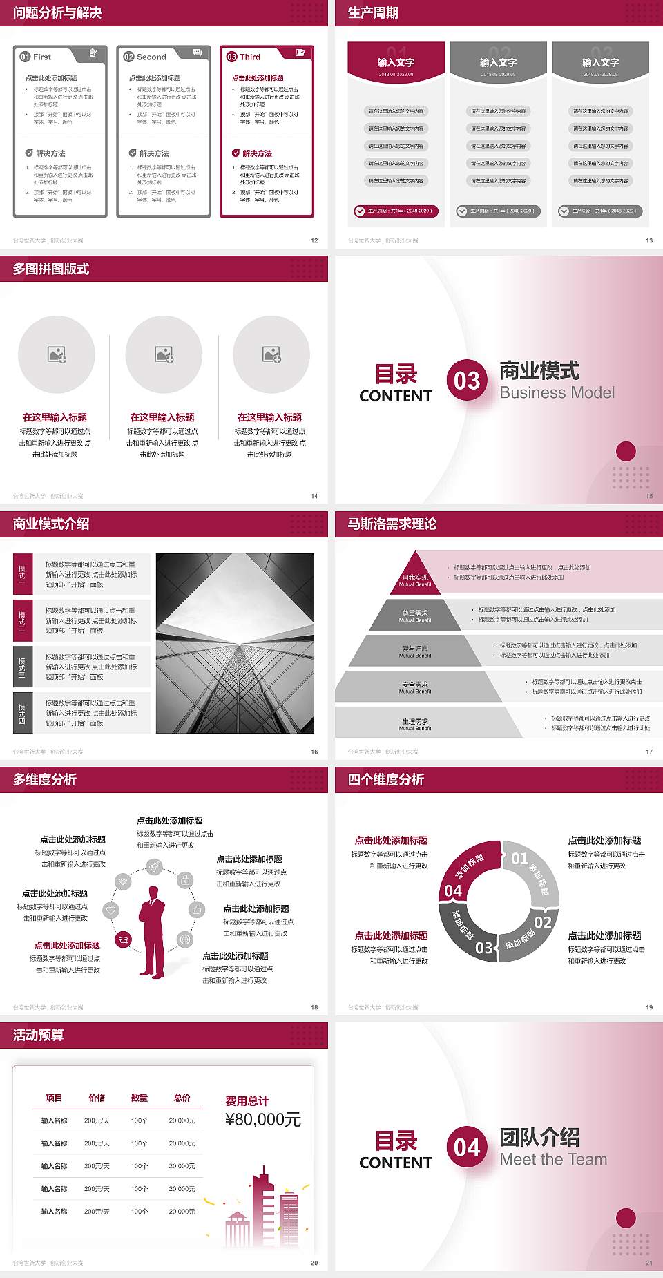 台湾世新大学全国大学生创新创业大赛计划书PPT模板4:3格式幻灯片预览图3