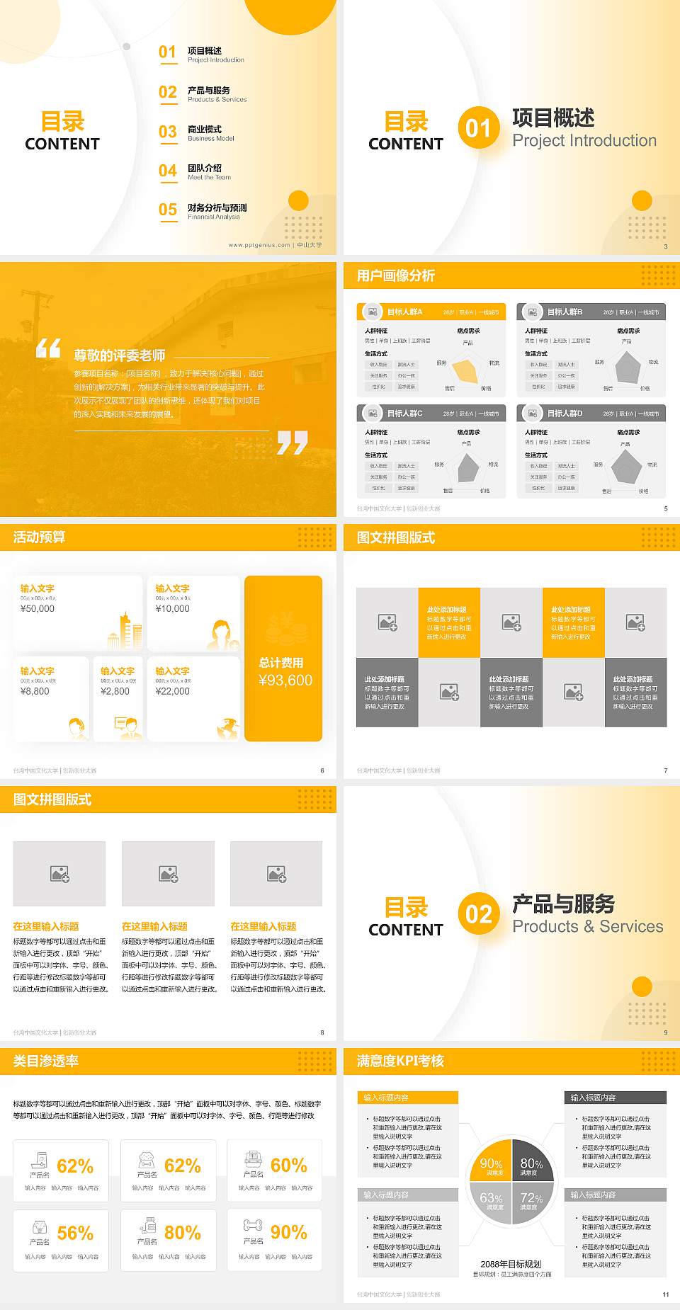 台湾中国文化大学全国大学生创新创业大赛计划书PPT模板4:3格式幻灯片预览图2