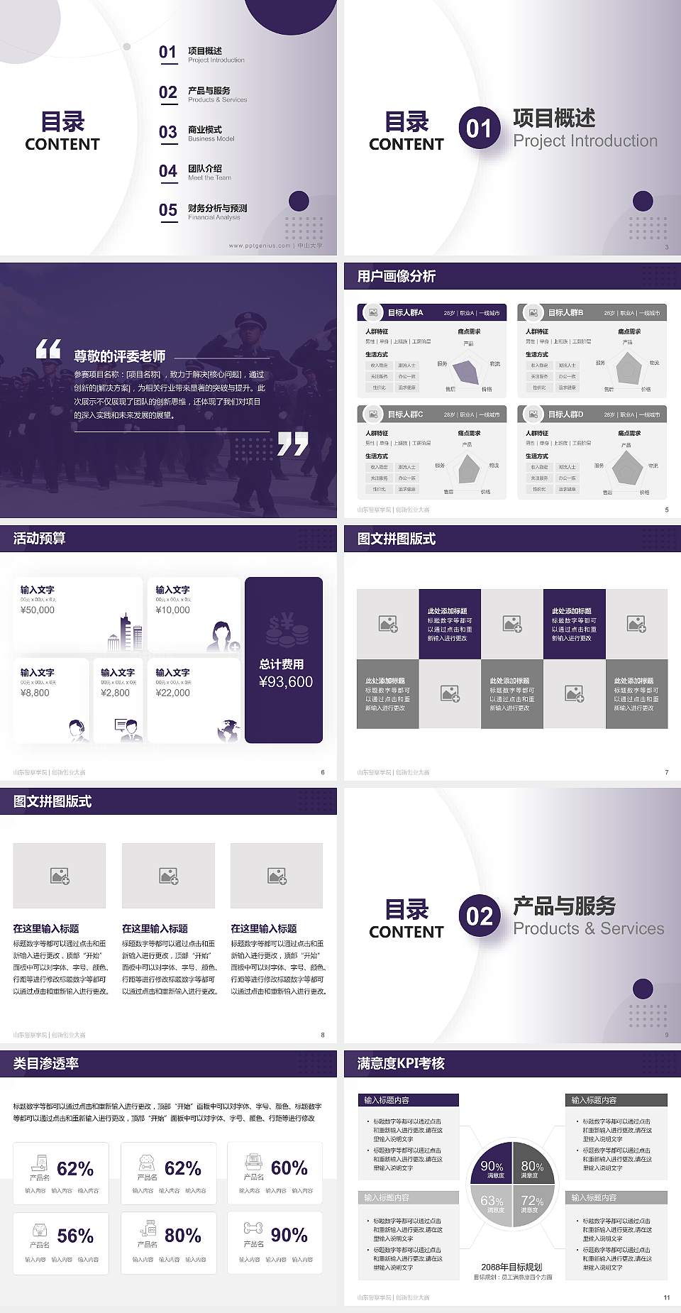 山东警察学院全国大学生创新创业大赛计划书PPT模板4:3格式幻灯片预览图2