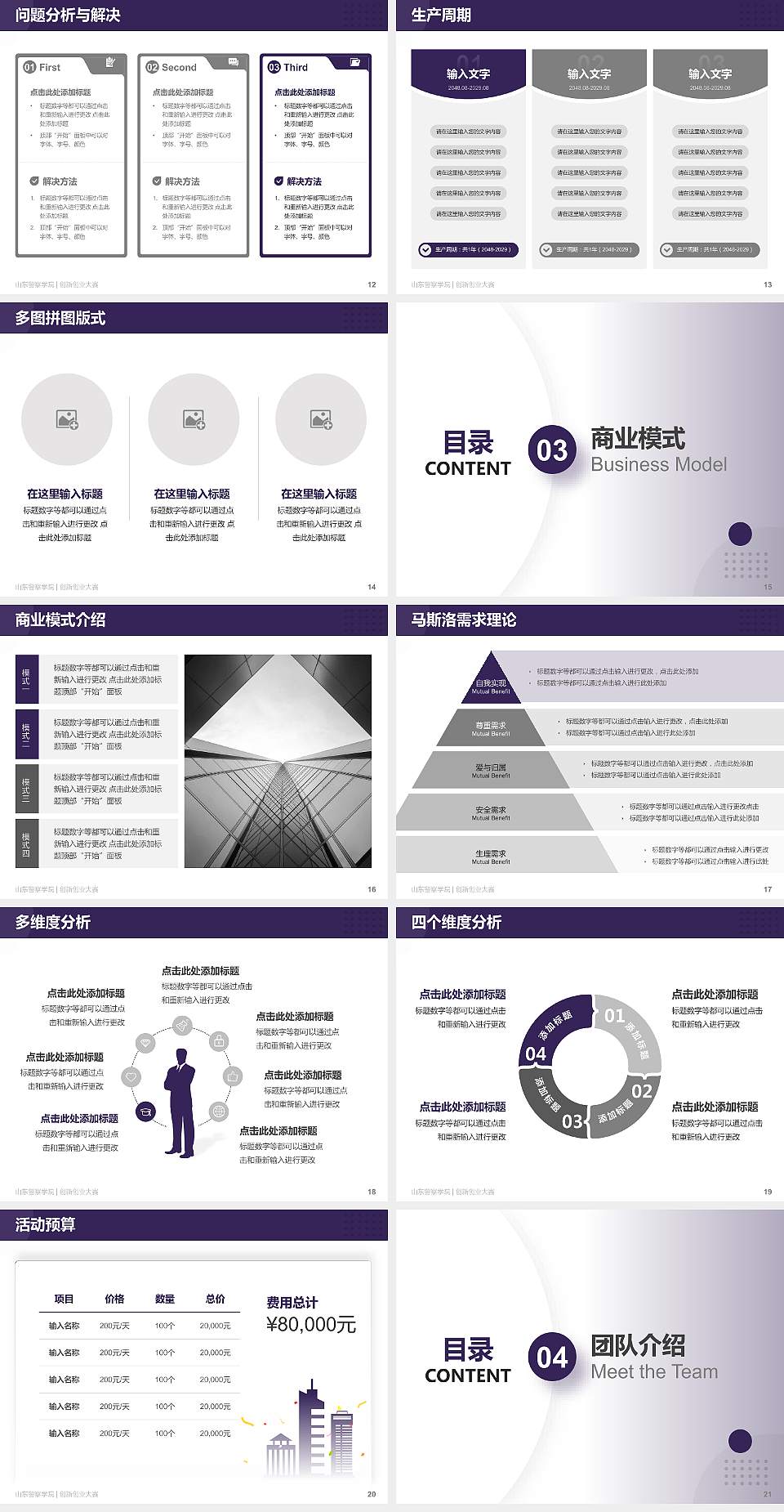 山东警察学院全国大学生创新创业大赛计划书PPT模板4:3格式幻灯片预览图3