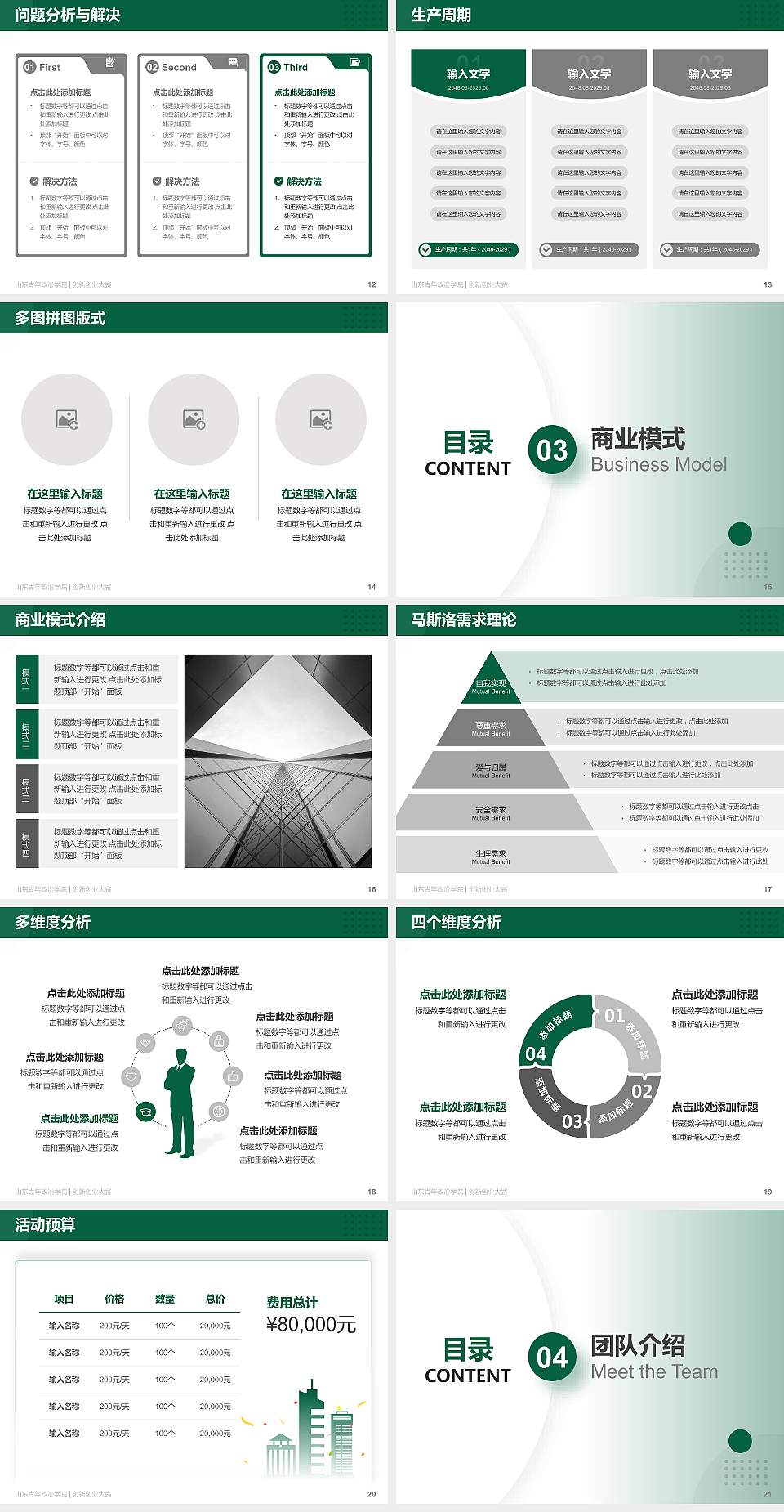 山东青年政治学院全国大学生创新创业大赛计划书PPT模板4:3格式幻灯片预览图3