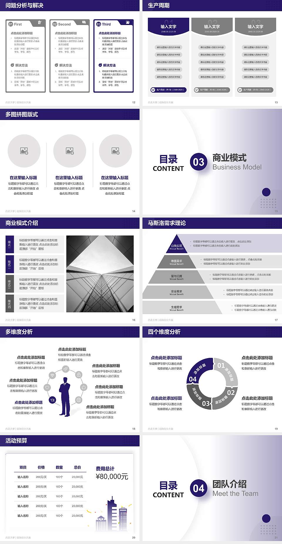 西北大学全国大学生创新创业大赛计划书PPT模板4:3格式幻灯片预览图3