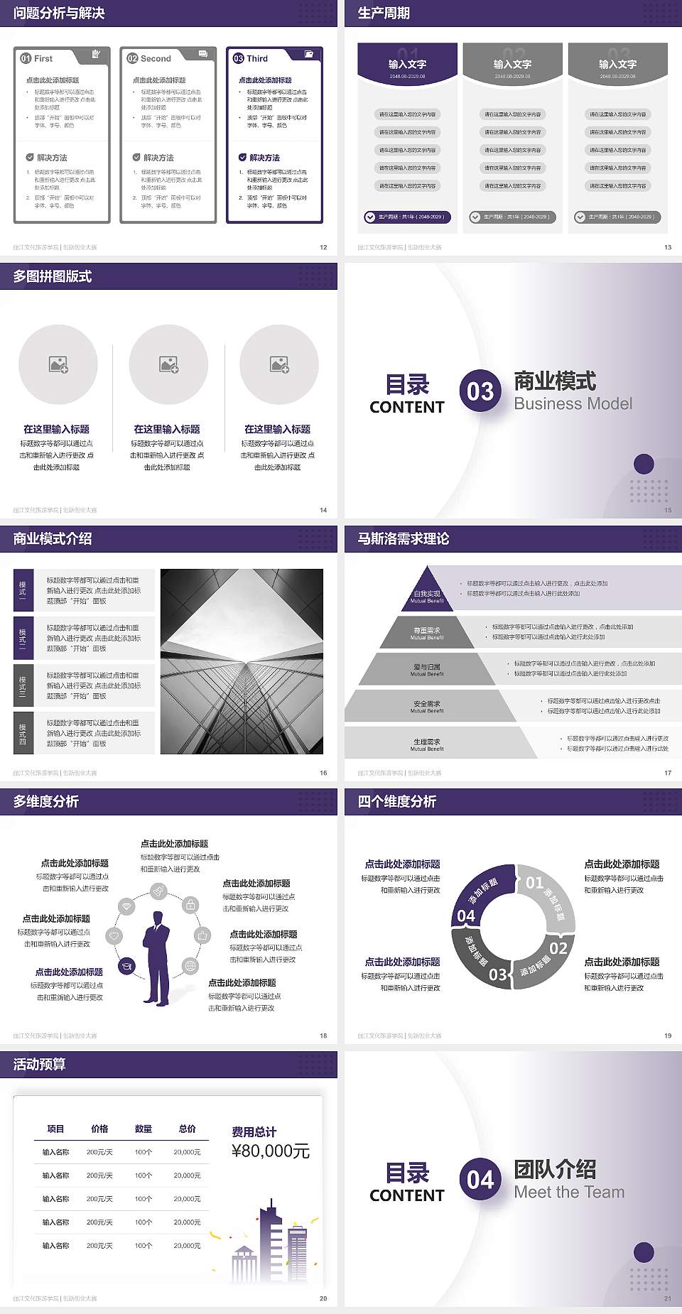 丽江文化旅游学院全国大学生创新创业大赛计划书PPT模板4:3格式幻灯片预览图3