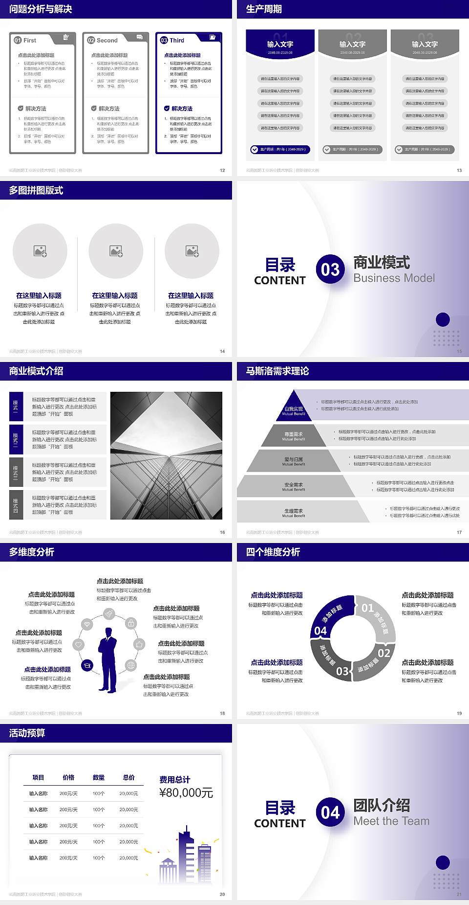 云南国防工业职业技术学院全国大学生创新创业大赛计划书PPT模板4:3格式幻灯片预览图3