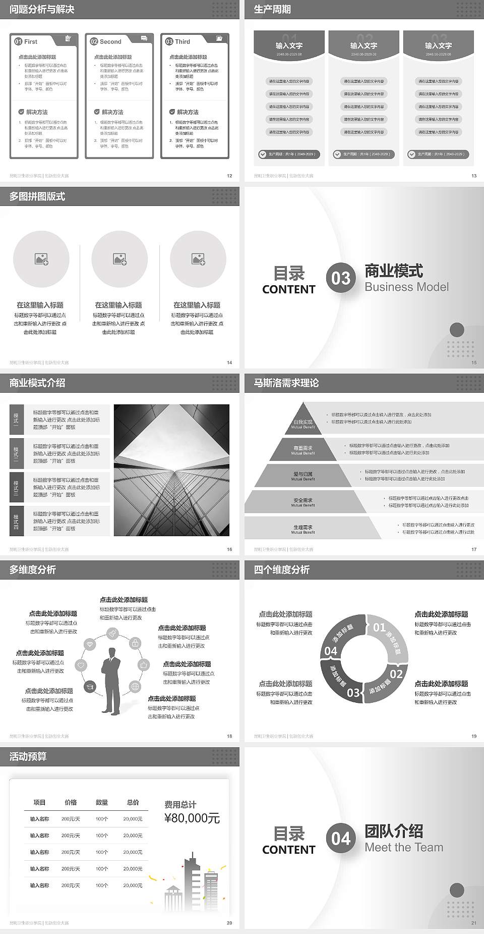 昆明卫生职业学院全国大学生创新创业大赛计划书PPT模板4:3格式幻灯片预览图3
