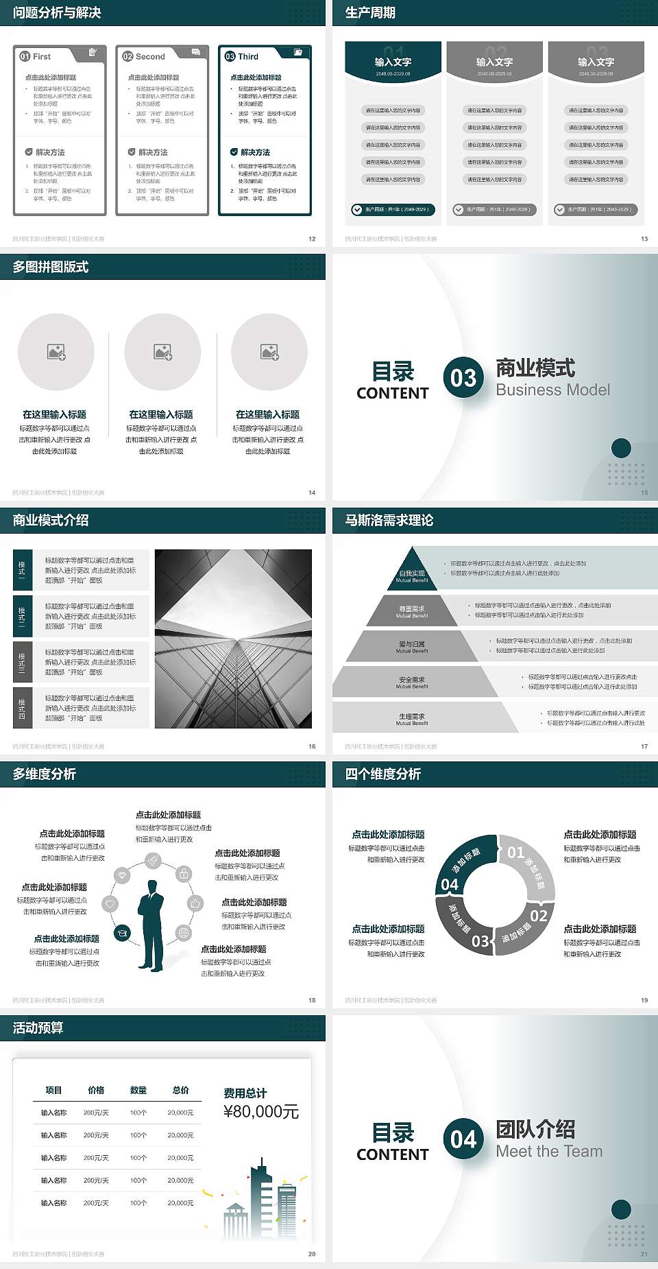 四川化工职业技术学院全国大学生创新创业大赛计划书PPT模板4:3格式幻灯片预览图3