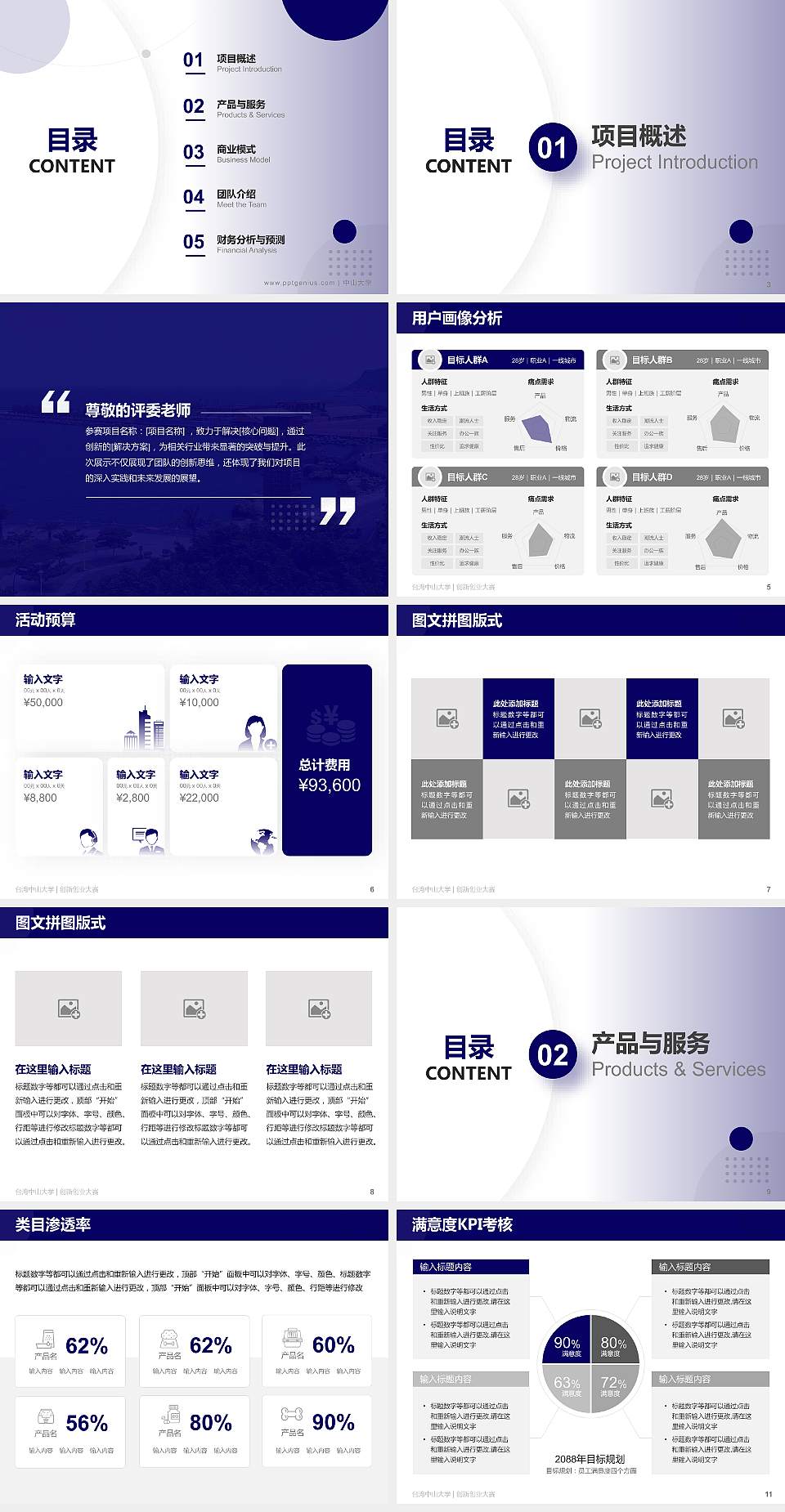 台湾中山大学全国大学生创新创业大赛计划书PPT模板4:3格式幻灯片预览图2