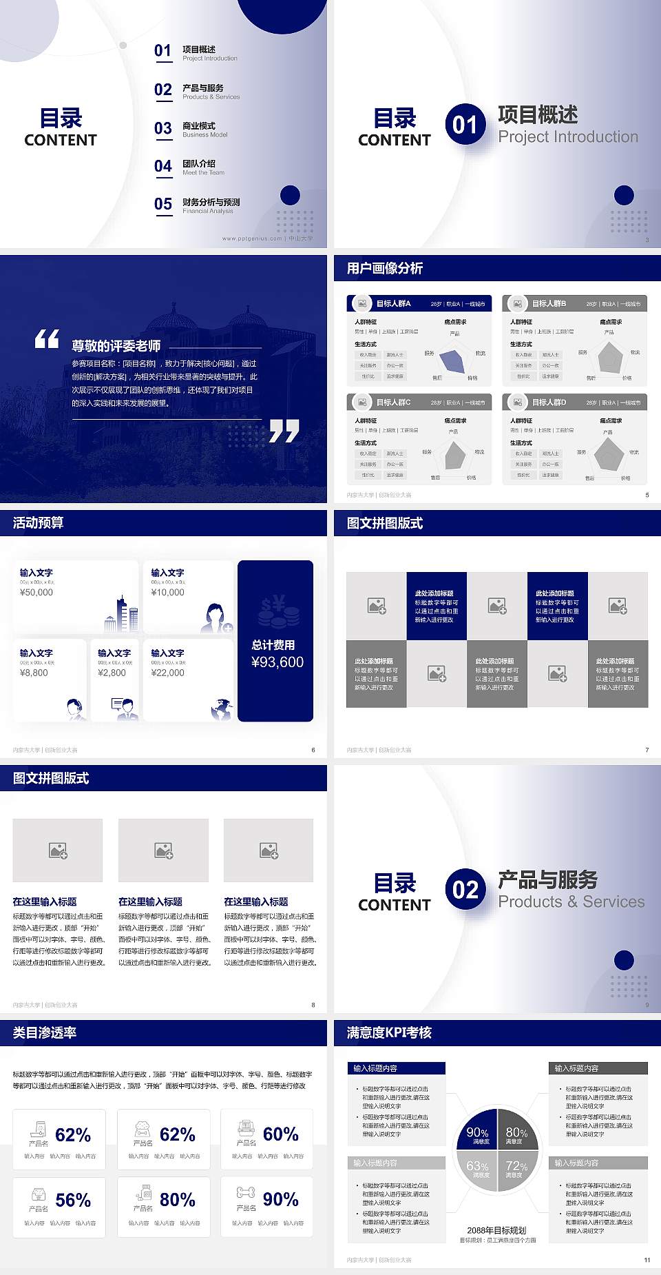 内蒙古大学全国大学生创新创业大赛计划书PPT模板4:3格式幻灯片预览图2
