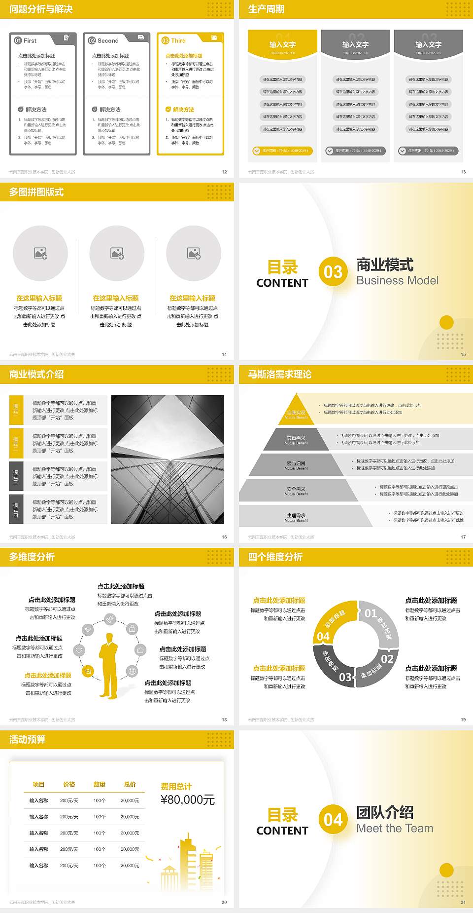 云南三鑫职业技术学院全国大学生创新创业大赛计划书PPT模板4:3格式幻灯片预览图3