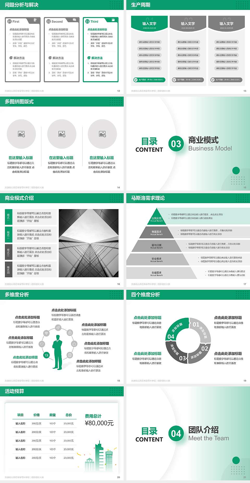 太原幼儿师范高等专科学校全国大学生创新创业大赛计划书PPT模板4:3格式幻灯片预览图3