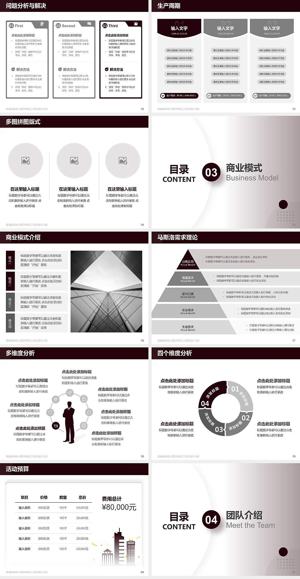 青海高等职业技术学院全国大学生创新创业大赛计划书PPT模板4:3格式幻灯片预览图3