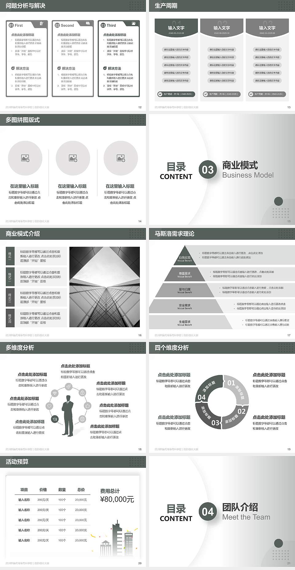 四川中医药高等专科学校全国大学生创新创业大赛计划书PPT模板4:3格式幻灯片预览图3