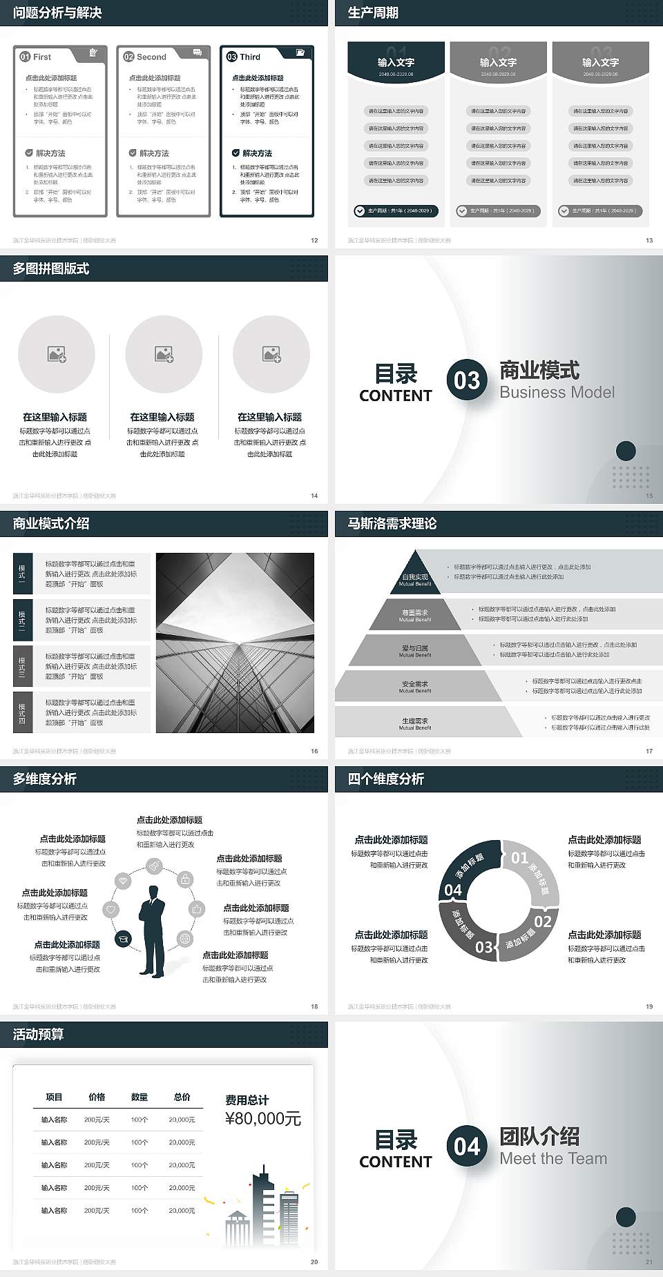 浙江金华科贸职业技术学院全国大学生创新创业大赛计划书PPT模板4:3格式幻灯片预览图3