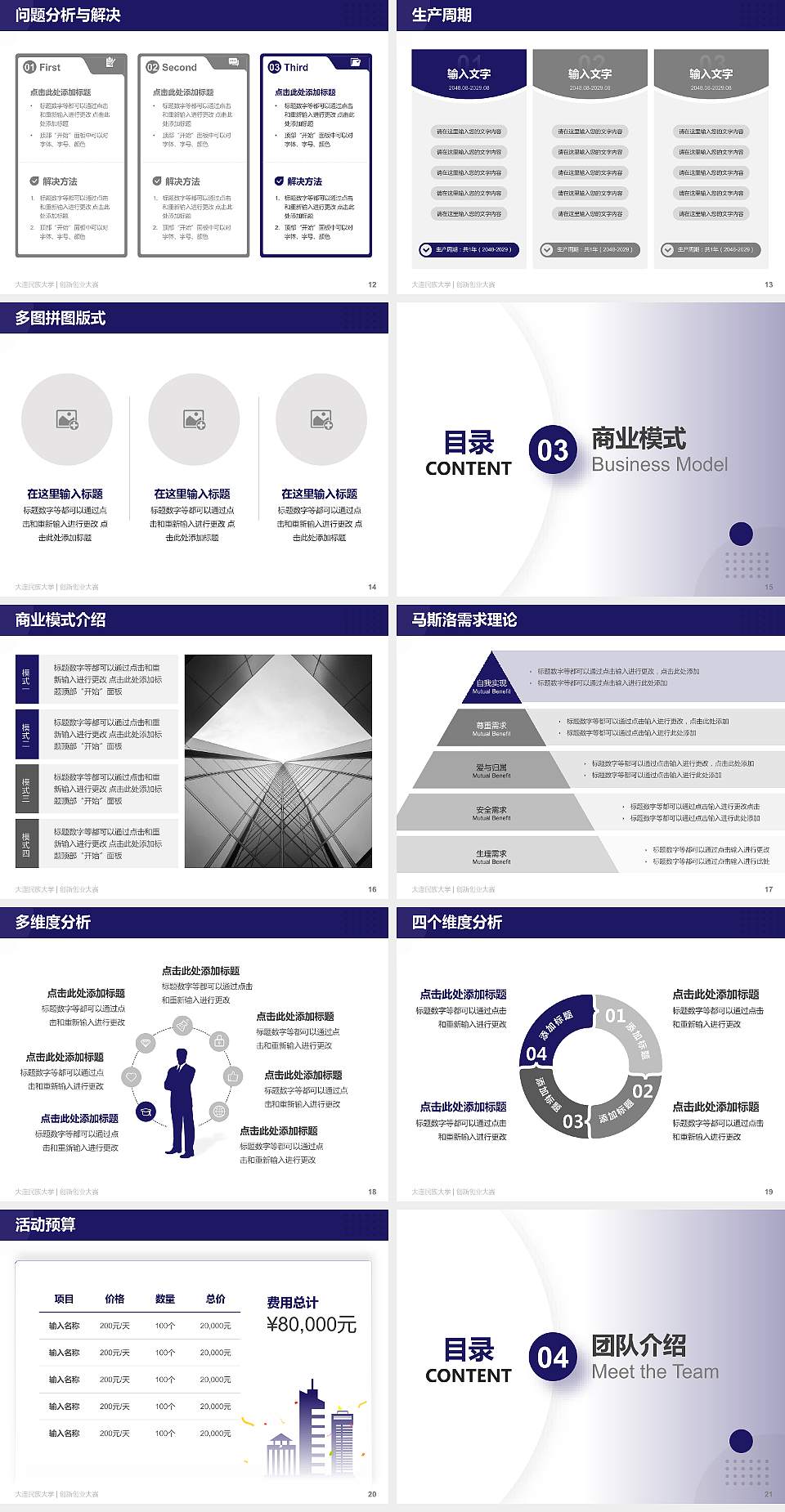 大连民族大学全国大学生创新创业大赛计划书PPT模板4:3格式幻灯片预览图3