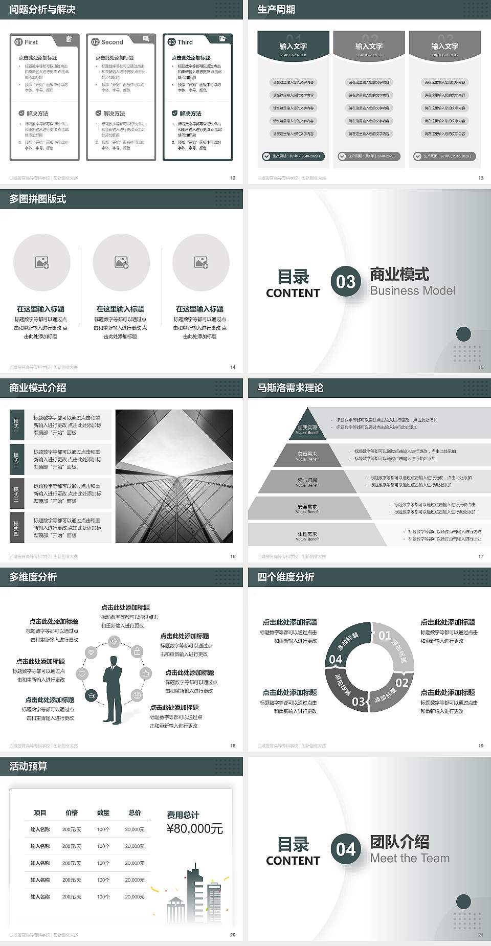 西藏警官高等专科学校全国大学生创新创业大赛计划书PPT模板4:3格式幻灯片预览图3