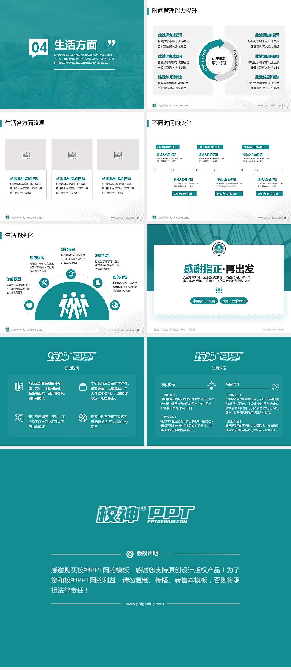 山西大学专用国家奖学金答辩PPT模板4:3格式幻灯片预览图4