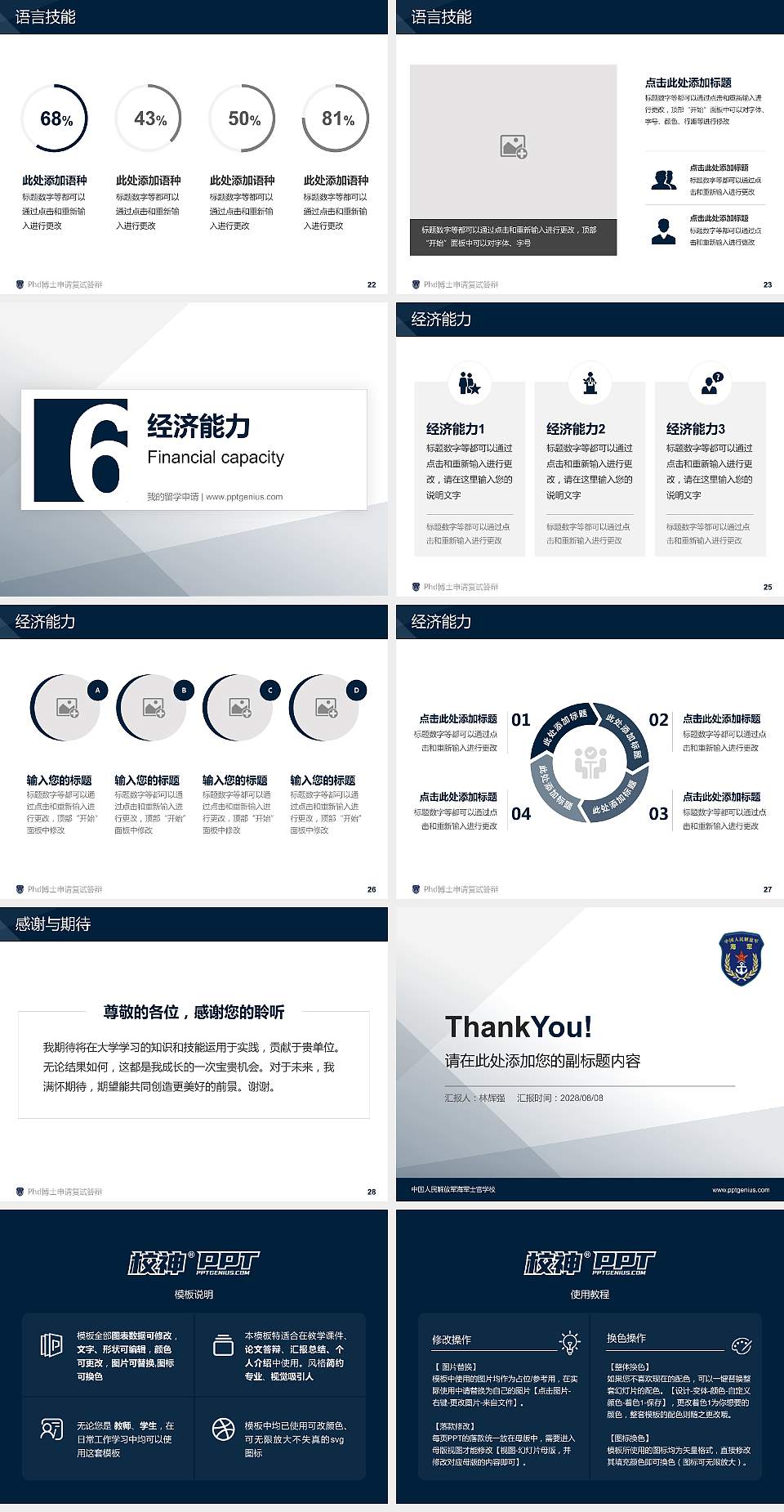 中国人民解放军海军士官学校PhD博士申请面试/复试答辩通用PPT模板4:3格式幻灯片预览图4