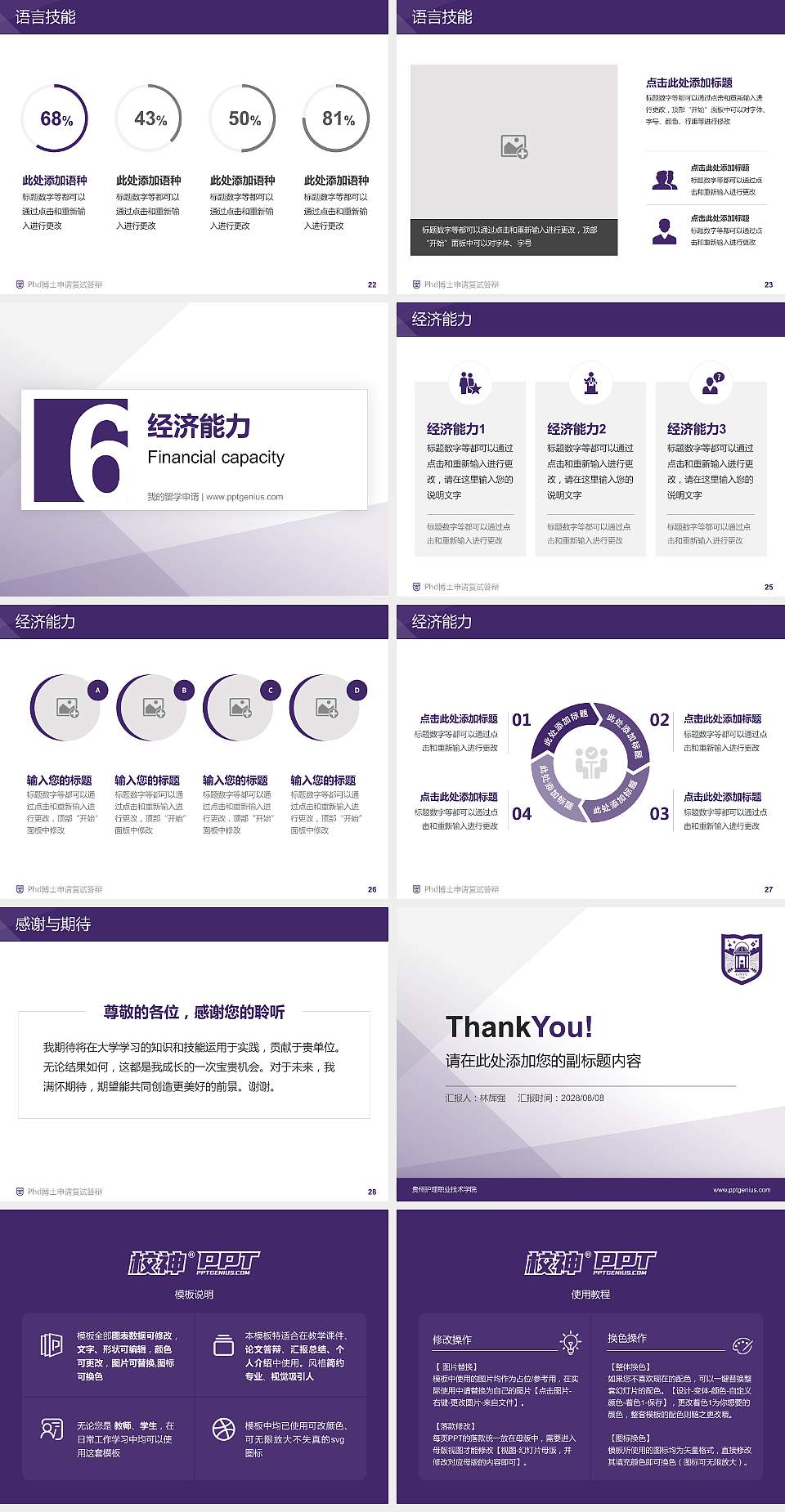 贵州护理职业技术学院PhD博士申请面试/复试答辩通用PPT模板4:3格式幻灯片预览图4