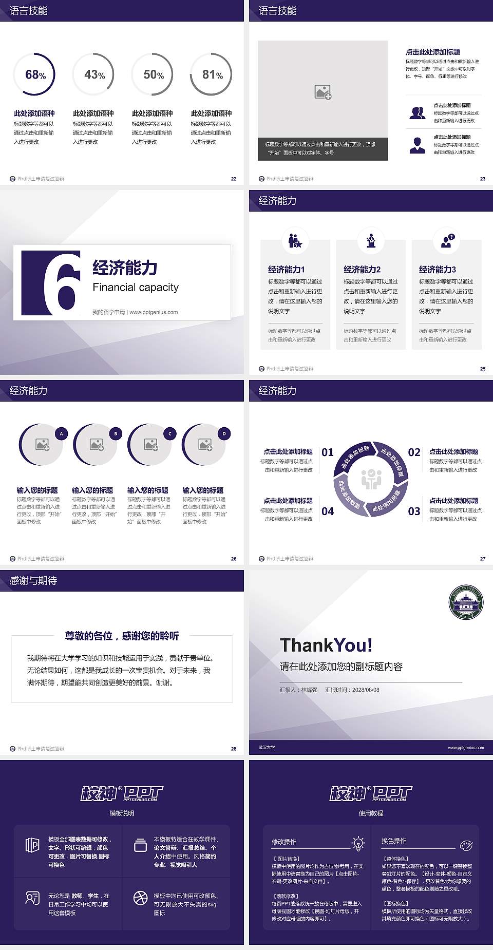 武汉大学PhD博士申请面试/复试答辩通用PPT模板4:3格式幻灯片预览图4