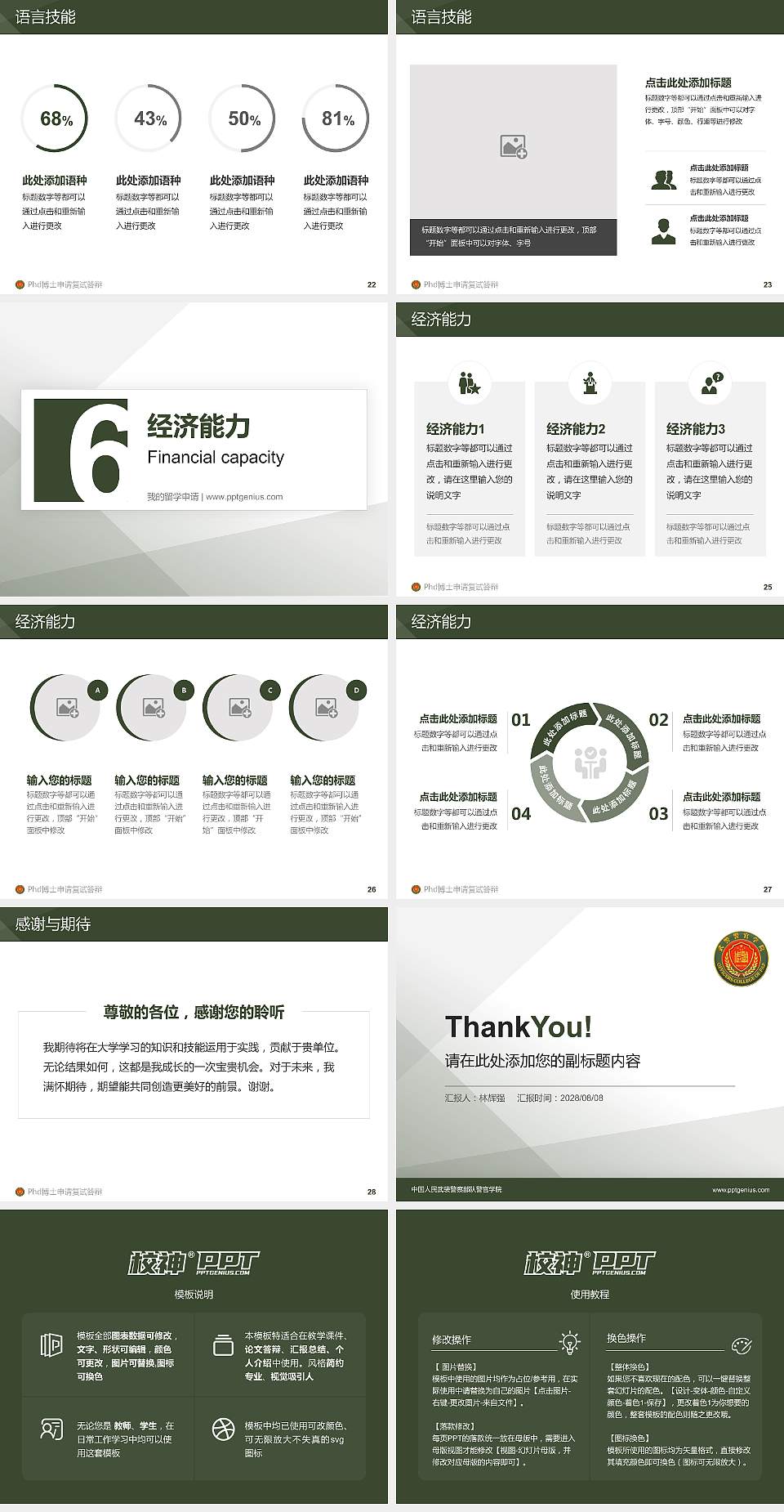 中国人民武装警察部队警官学院PhD博士申请面试/复试答辩通用PPT模板4:3格式幻灯片预览图4