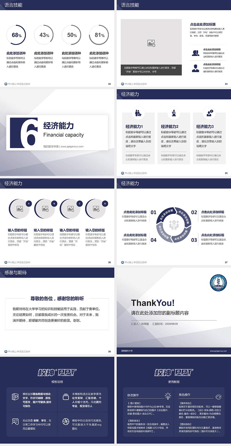 昆明医科大学PhD博士申请面试/复试答辩通用PPT模板4:3格式幻灯片预览图4