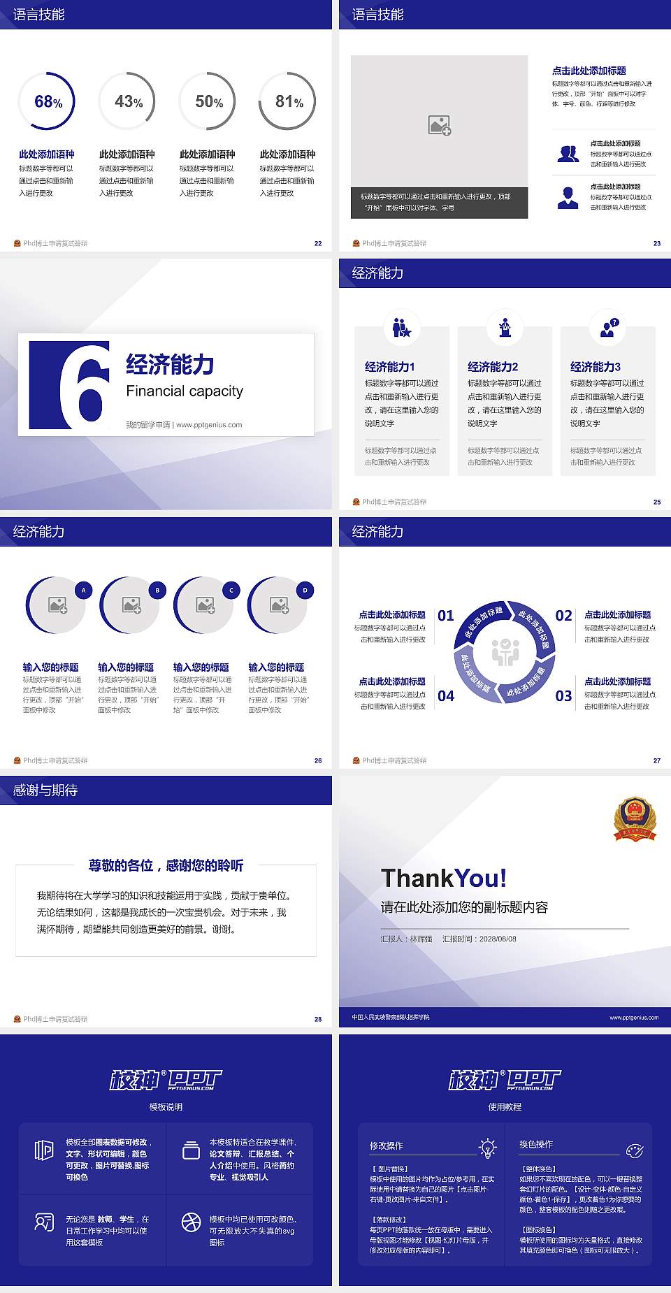 中国人民武装警察部队指挥学院PhD博士申请面试/复试答辩通用PPT模板4:3格式幻灯片预览图4