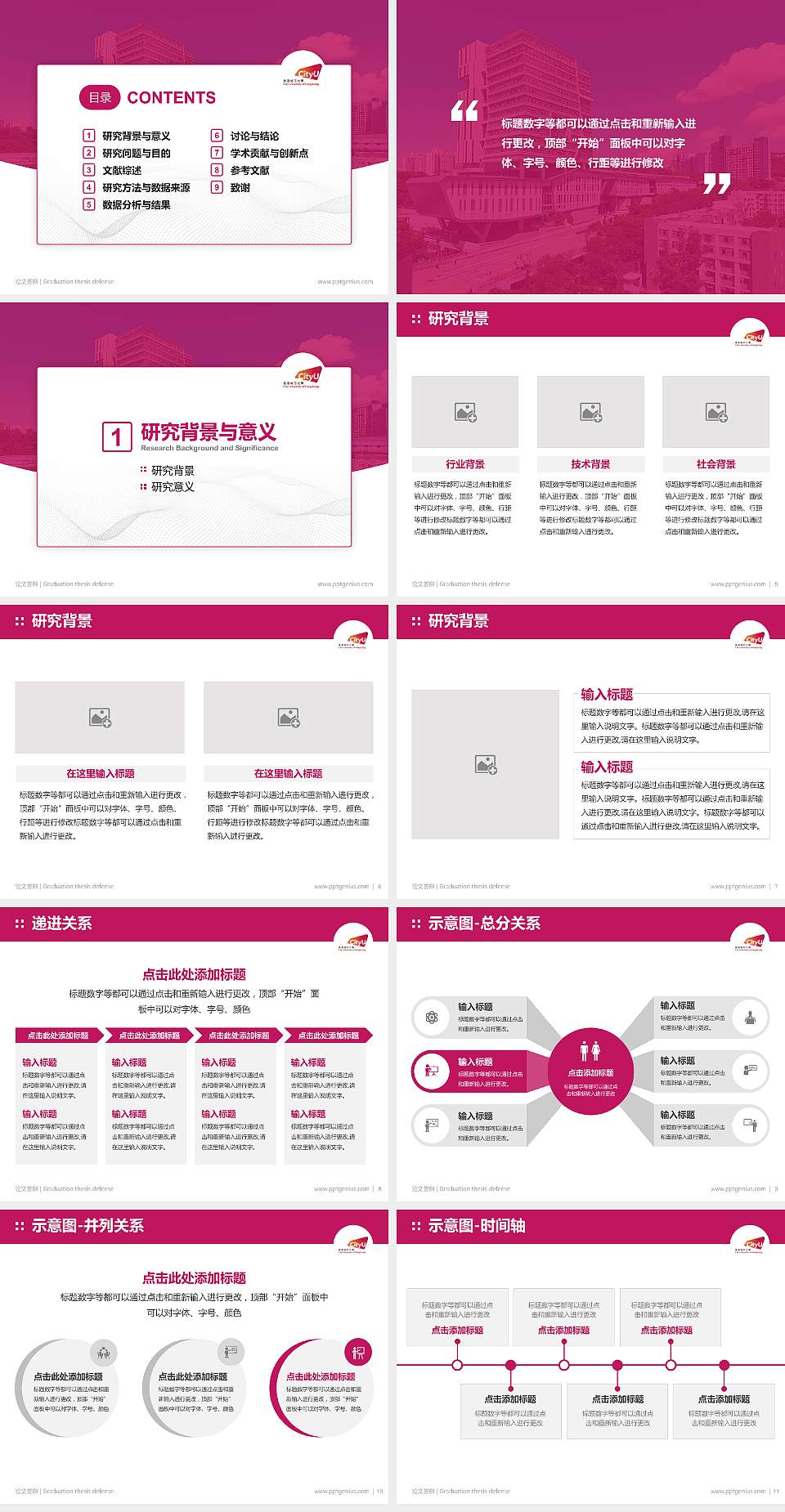 香港城市大学论文答辩标准PPT模板4:3格式幻灯片预览图2
