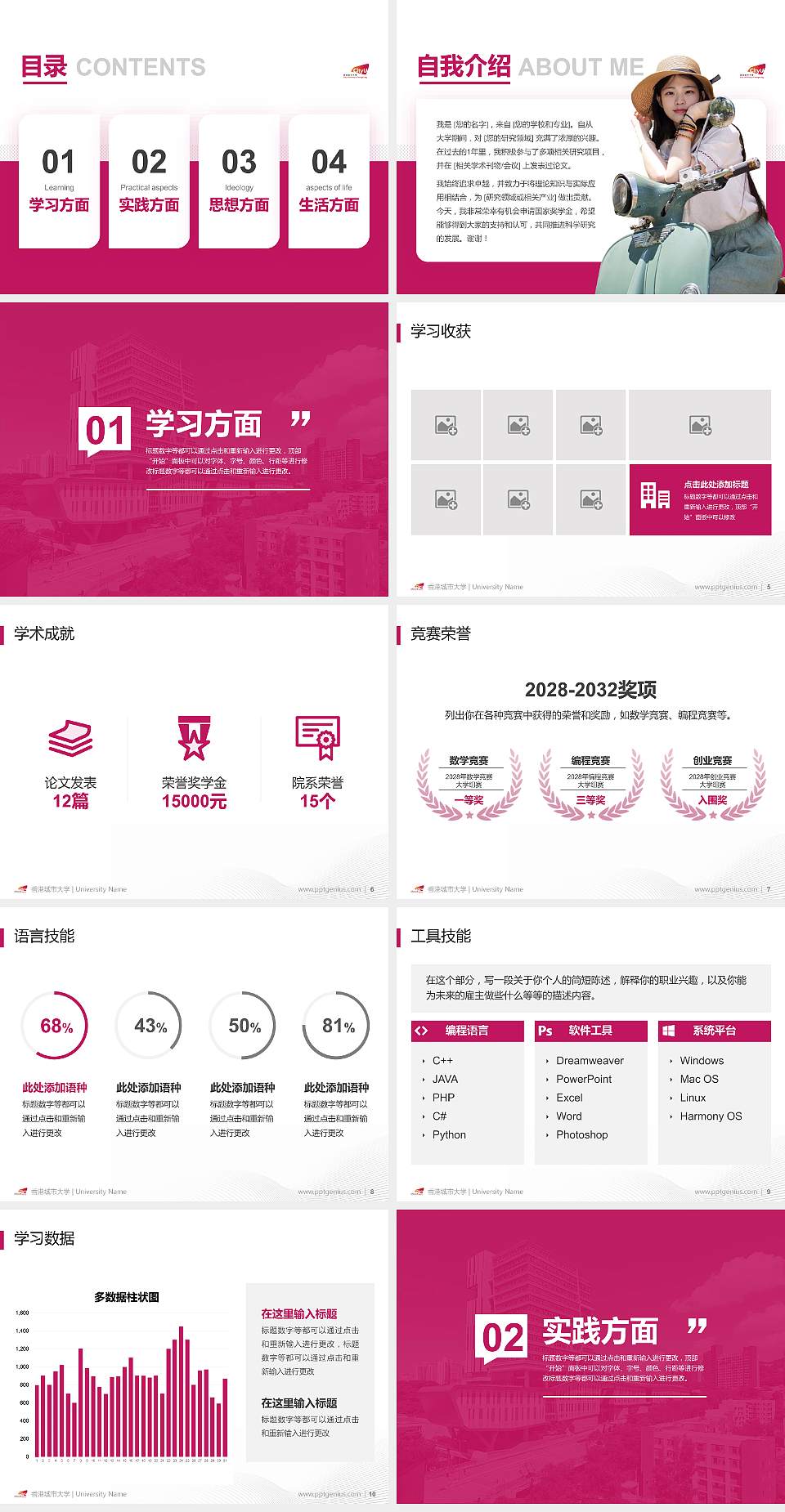 香港城市大学专用国家奖学金答辩PPT模板4:3格式幻灯片预览图2