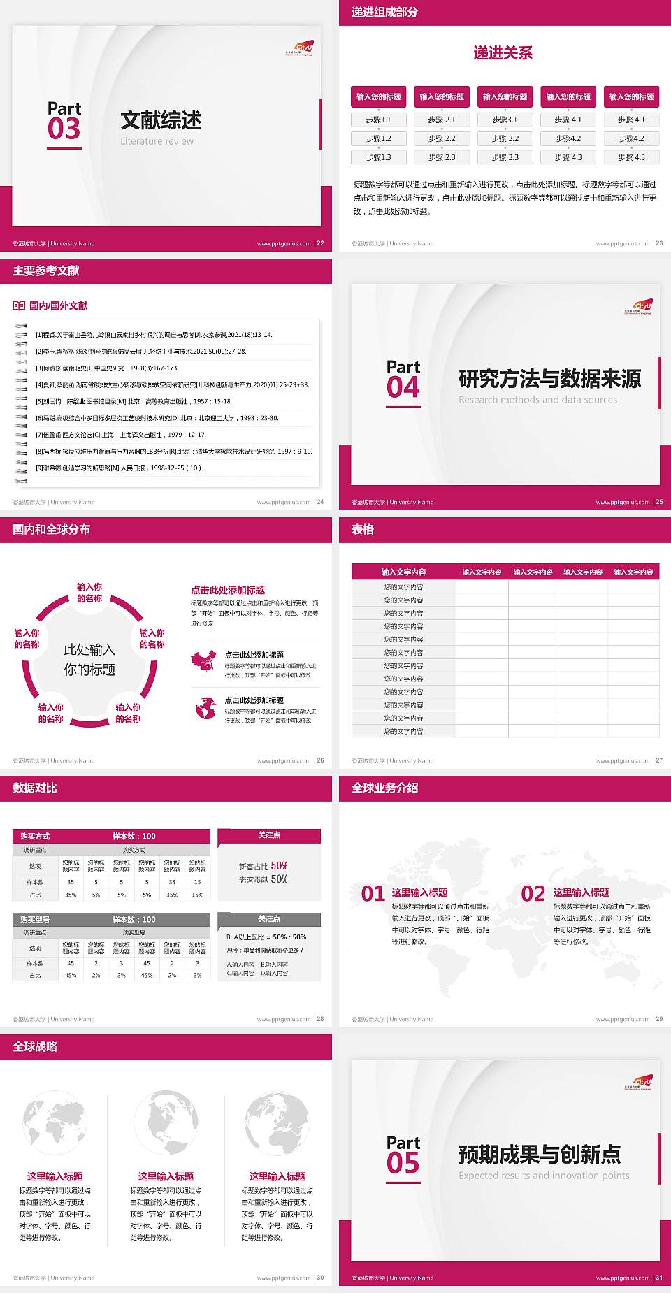 香港城市大学硕士研究生/本科生毕业论文答辩/开题报告通用PPT模板下载4:3格式幻灯片预览图4