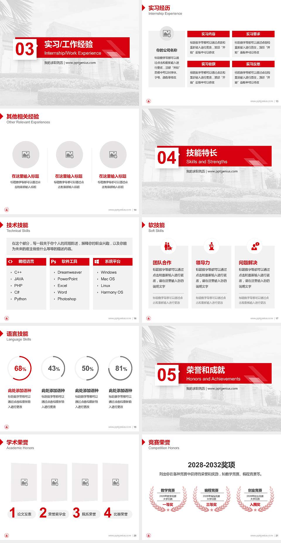 佛山大学教师/学生通用个人简历PPT模板4:3格式幻灯片预览图3