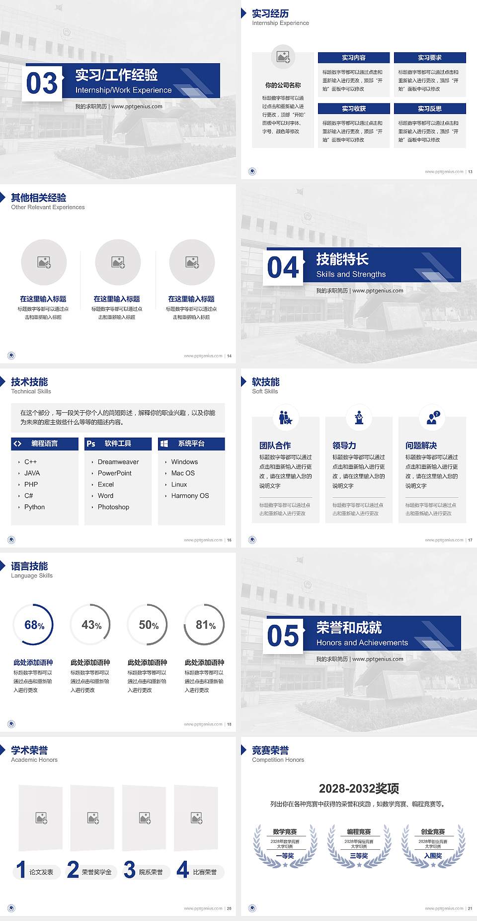 陕西警察学院教师/学生通用个人简历PPT模板4:3格式幻灯片预览图3