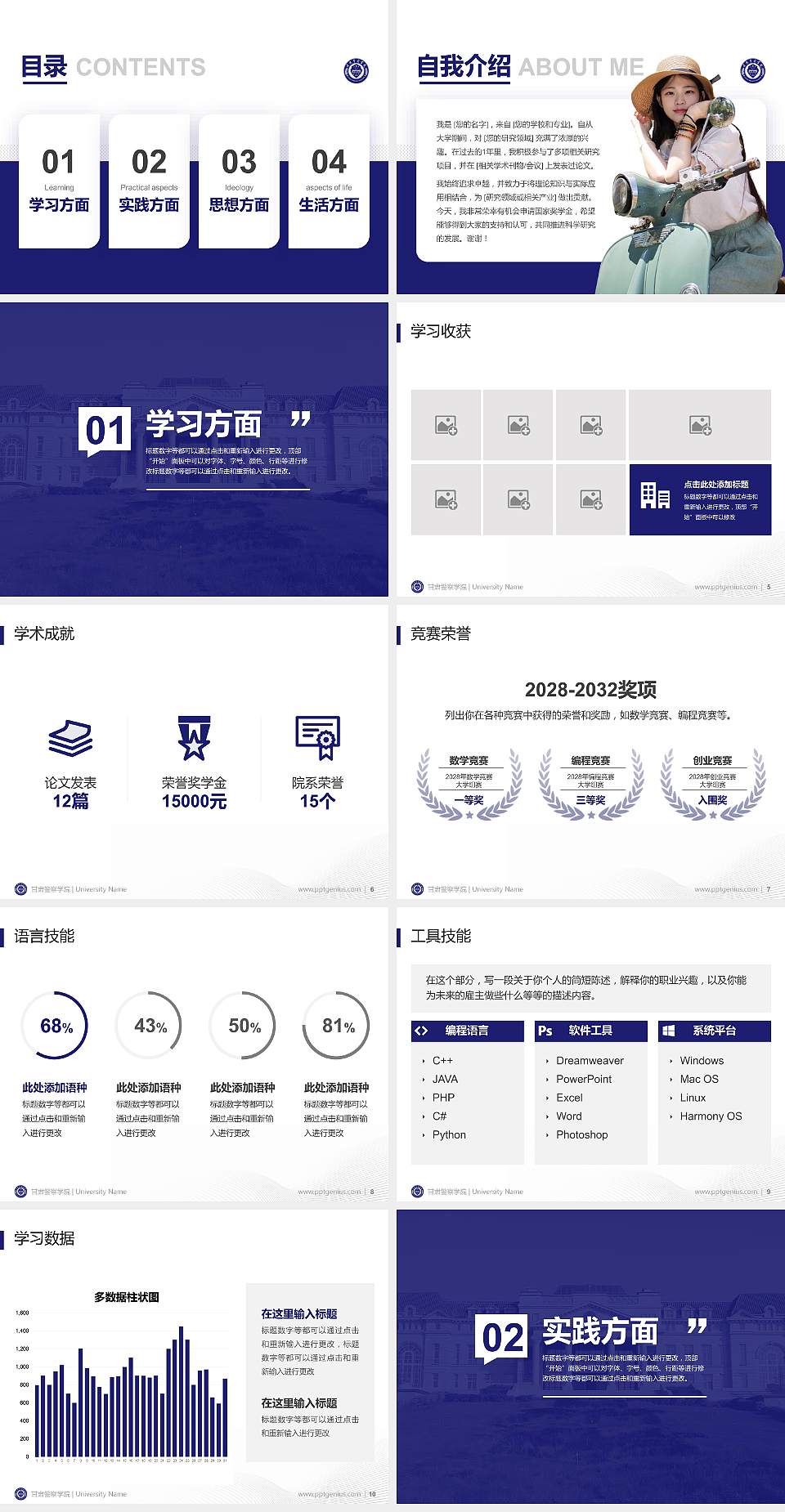 甘肃警察学院专用国家奖学金答辩PPT模板4:3格式幻灯片预览图2