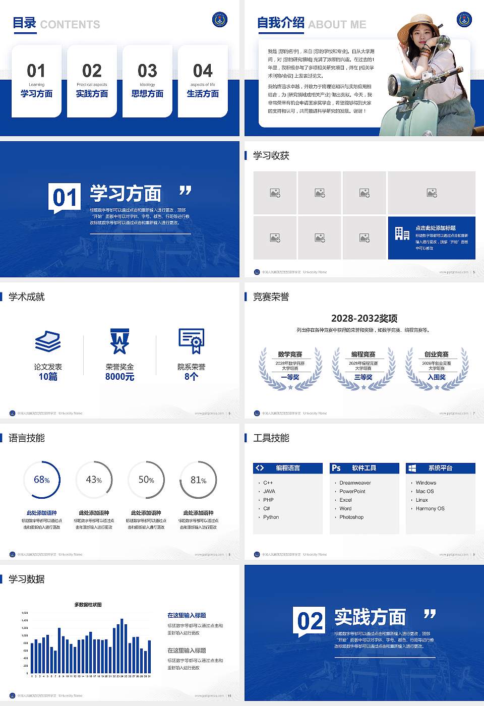 中国人民解放军海军指挥学院专用国家奖学金答辩PPT模板16:9格式幻灯片预览图2