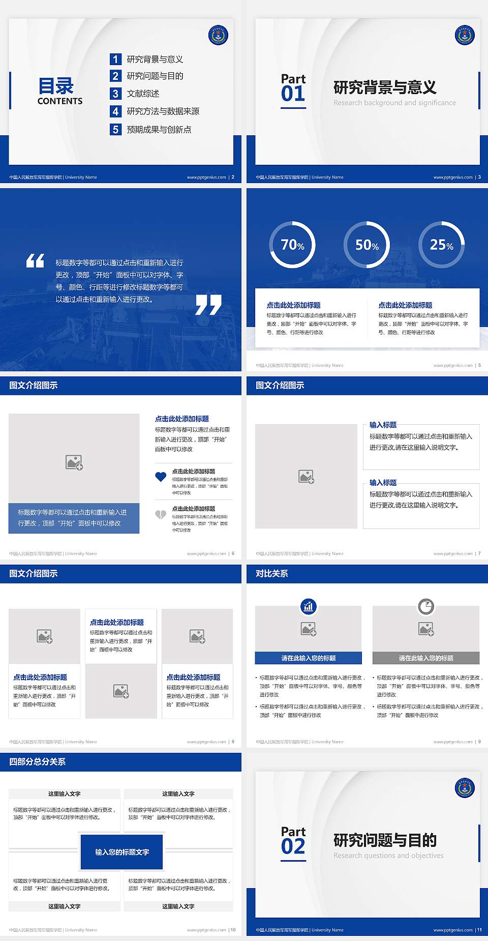 中国人民解放军海军指挥学院硕士研究生/本科生毕业论文答辩/开题报告通用PPT模板4:3格式幻灯片预览图2