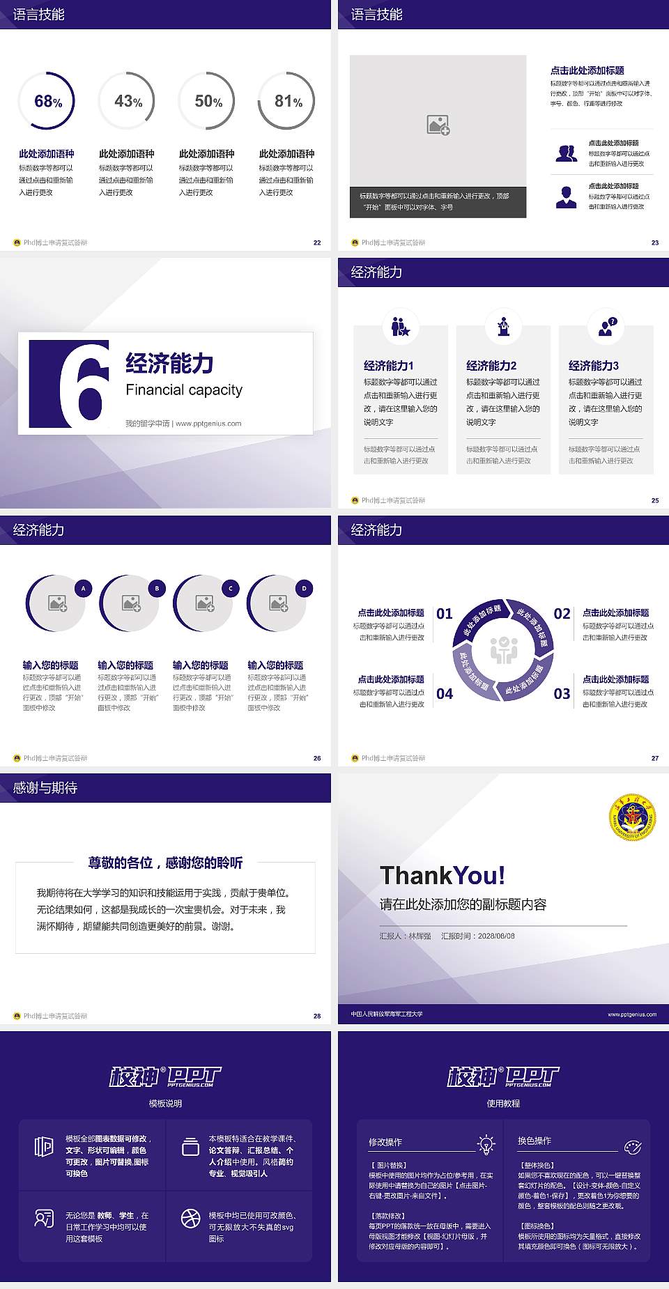 中国人民解放军海军工程大学PhD博士申请面试/复试答辩通用PPT模板4:3格式幻灯片预览图4