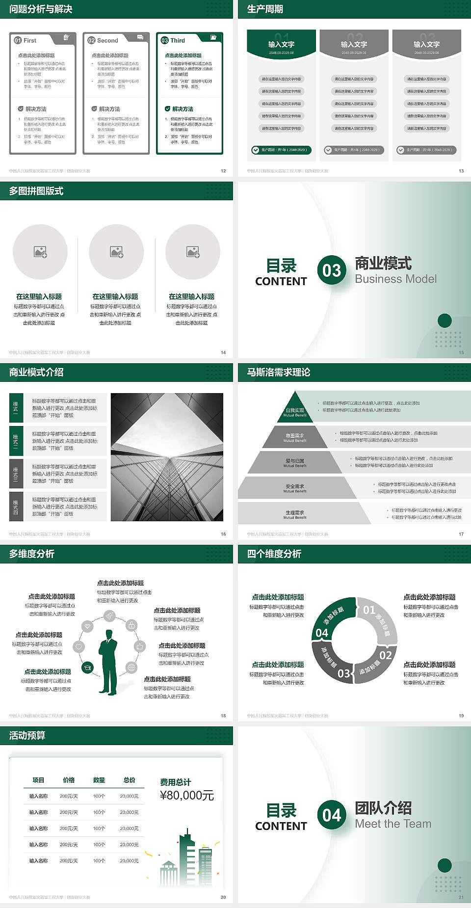 中国人民解放军火箭军工程大学全国大学生创新创业大赛计划书PPT模板4:3格式幻灯片预览图3