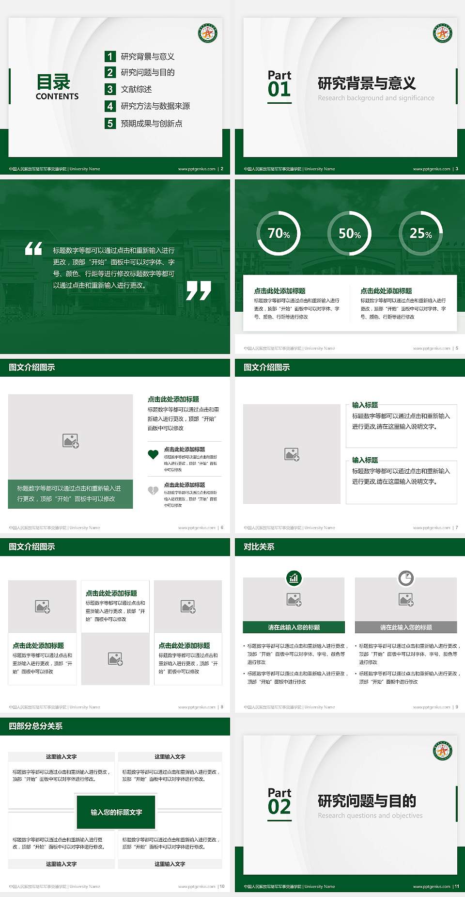 中国人民解放军陆军军事交通学院硕士研究生/本科生毕业论文答辩/开题报告通用PPT模板4:3格式幻灯片预览图2